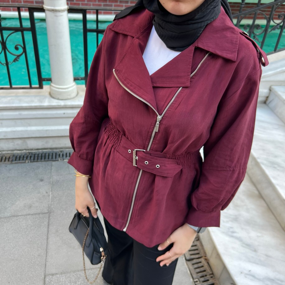 Nova belt ceket bordo