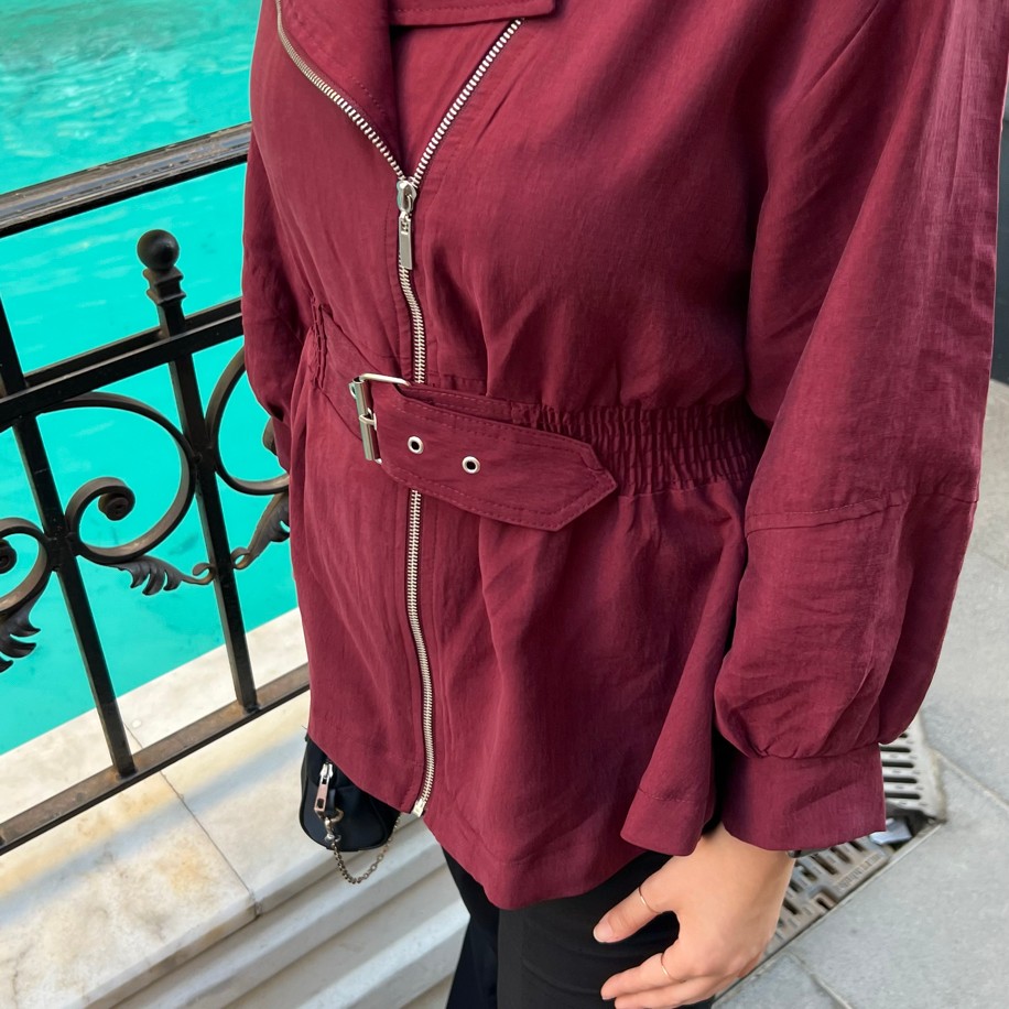 Nova belt ceket bordo