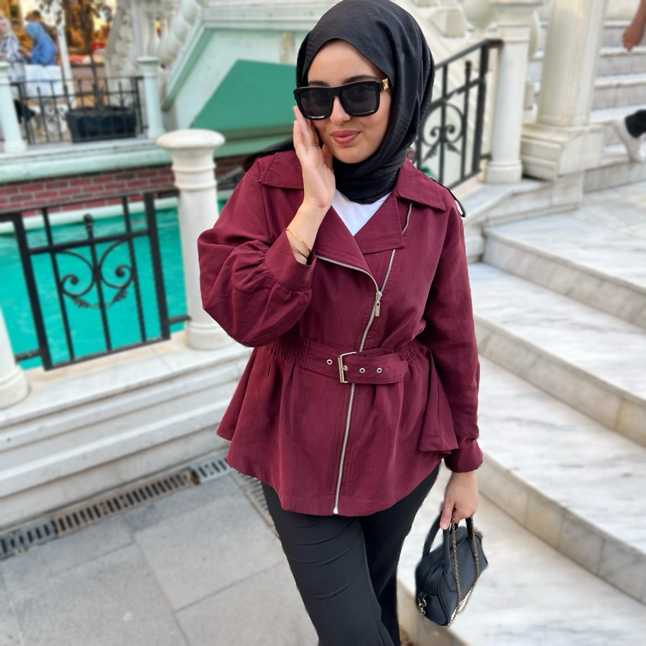 Nova belt ceket bordo