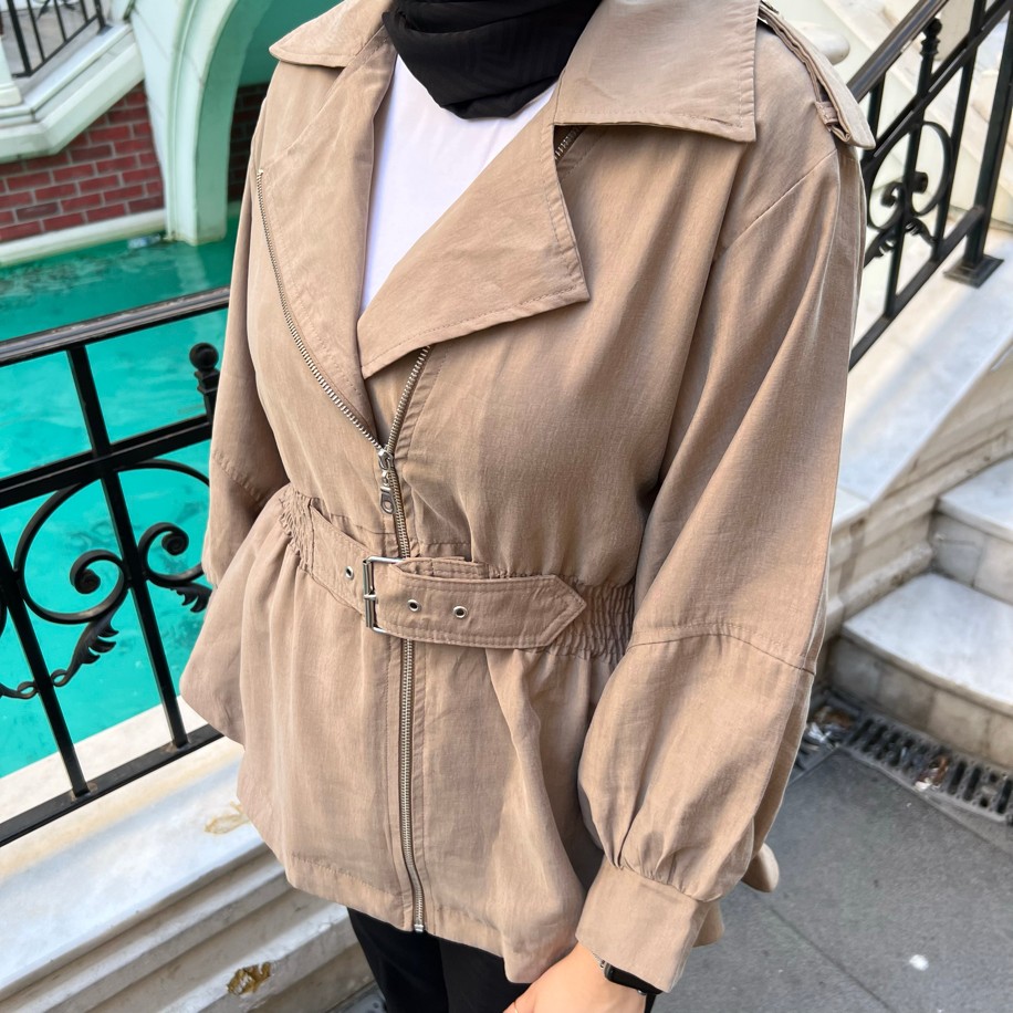 Nova belt ceket bej