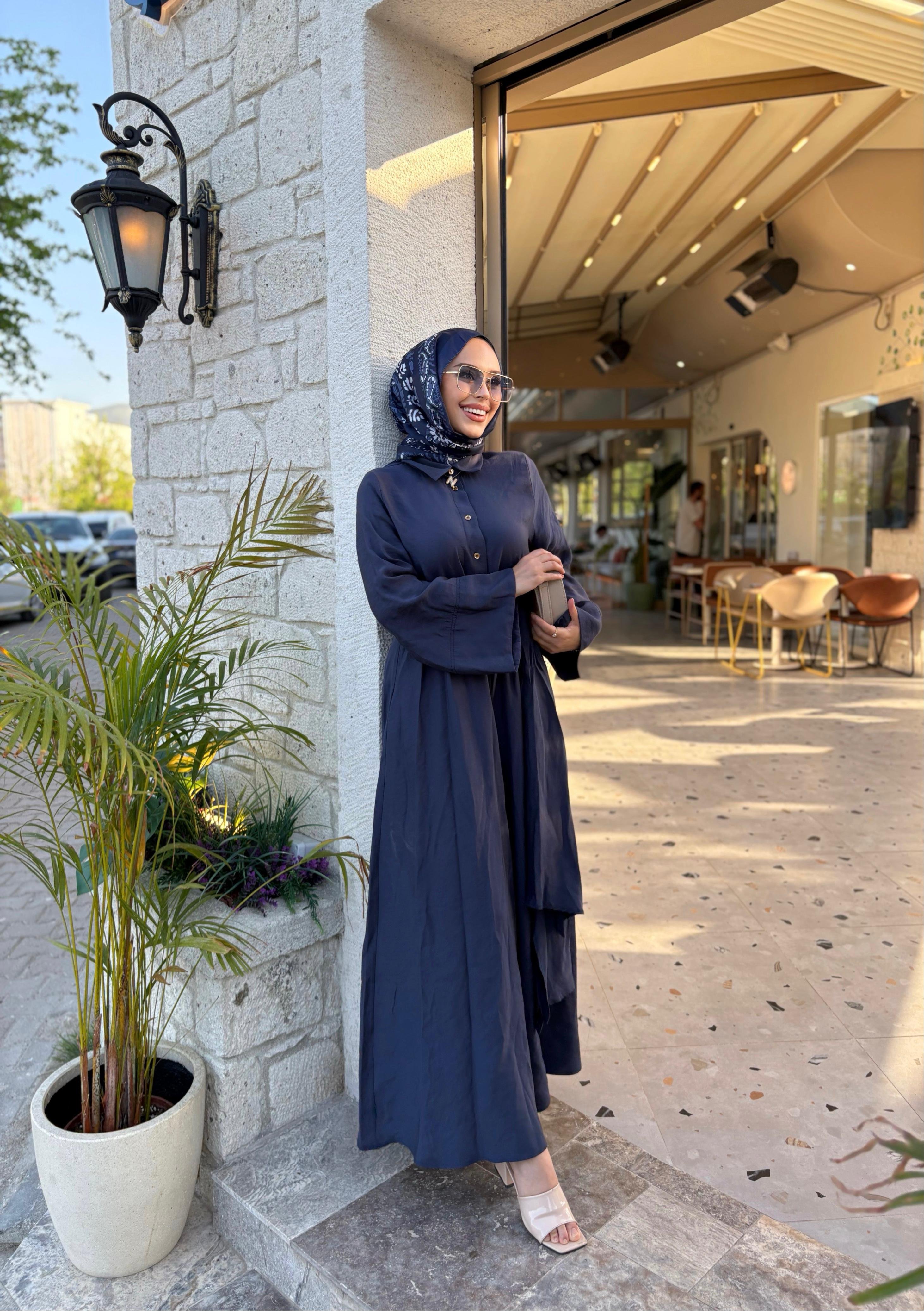 Kadın Kemer Detaylı Elbise - lacivert