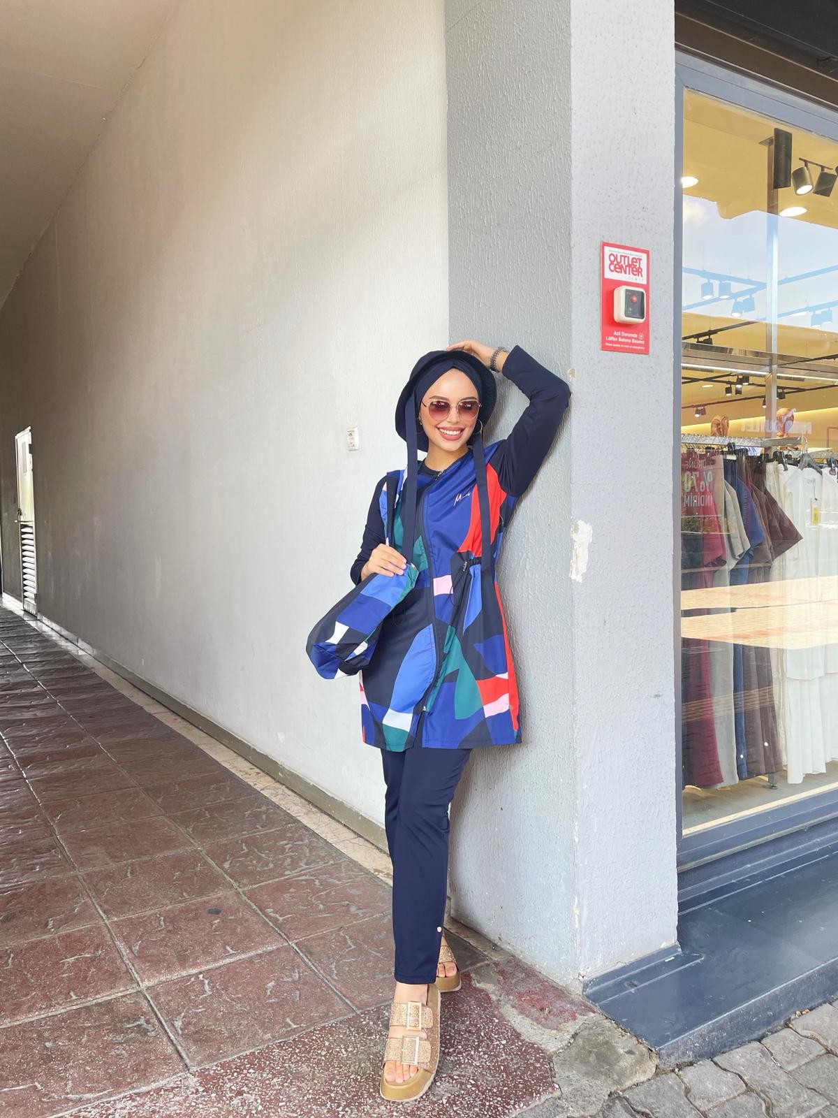 Kadın Kırmızı Tam Kapalı Tesettür Mayo Kısa 2’li Set K-049