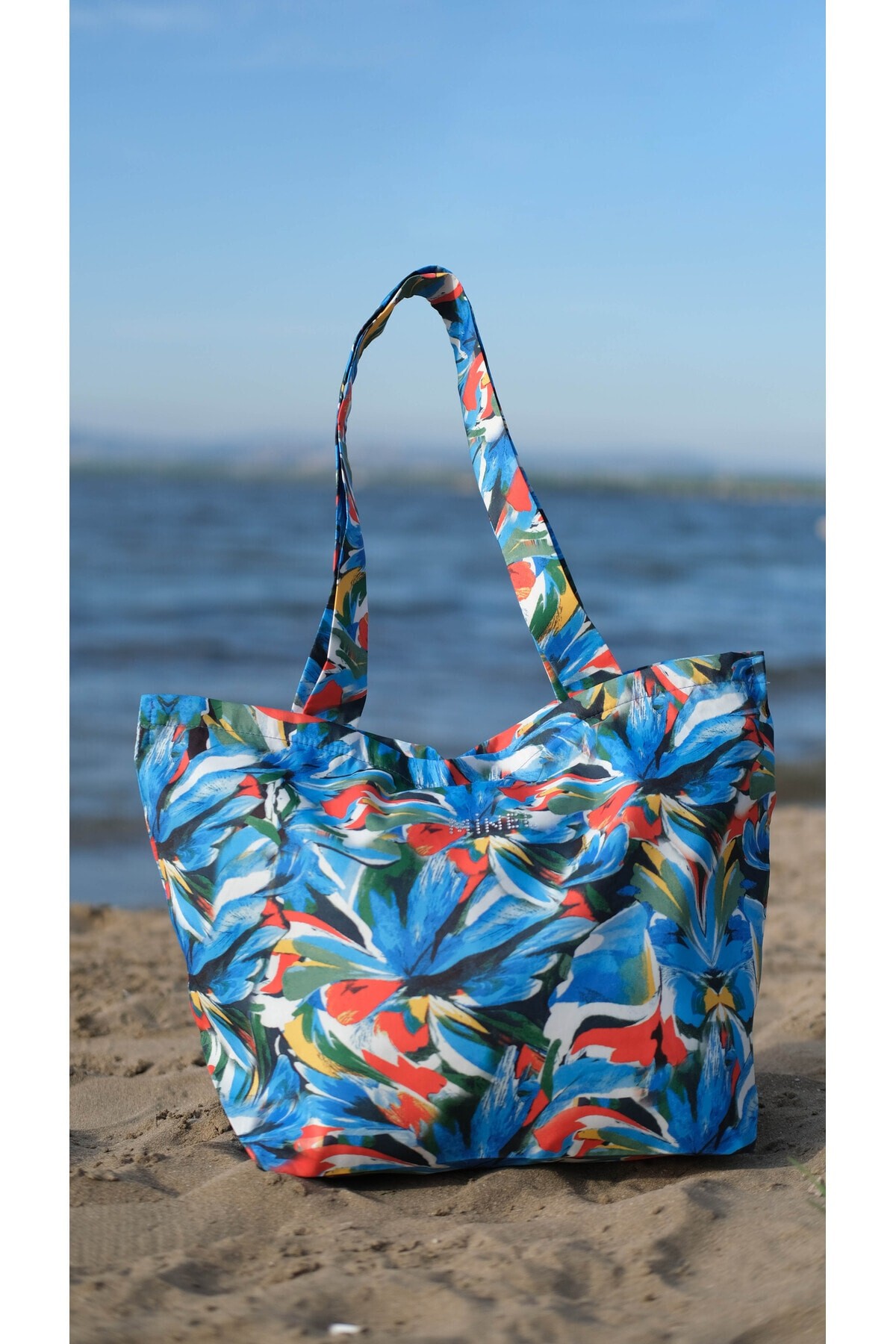 Kadın Baskı Desenli Plaj Çantası - açık mavi