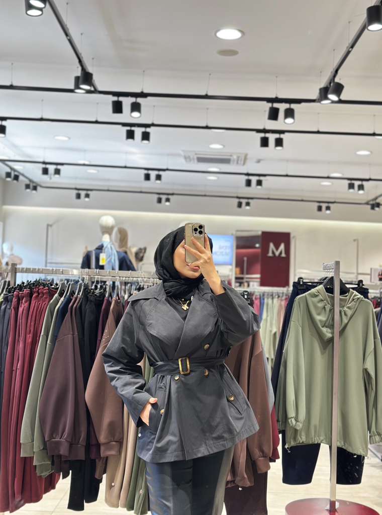 Minel Kadın Kruvaze Kesim Kısa Trençkot - siyah