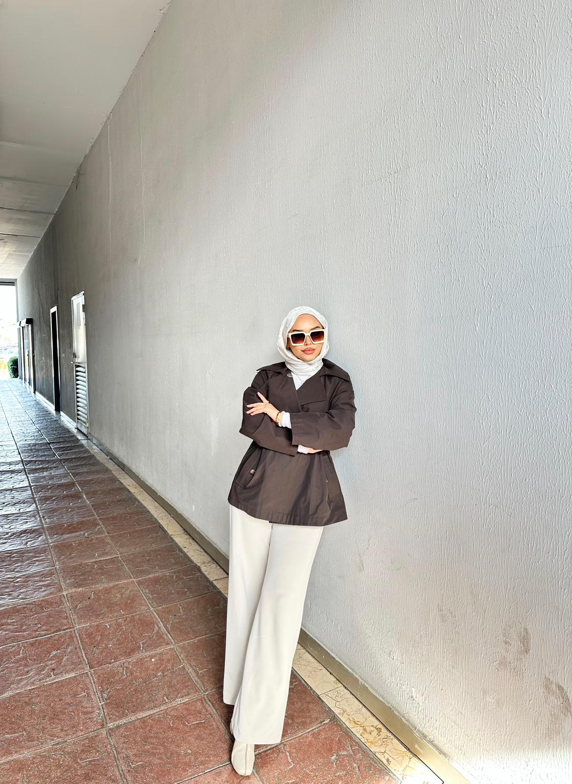 Minel Kadın Kruvaze Kesim Kısa Trençkot - Kahve