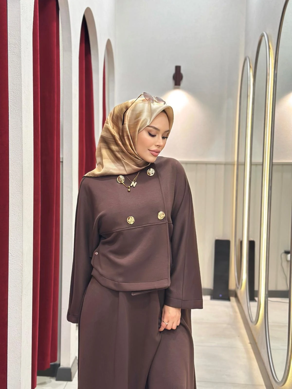 Minel Kadın Gold Düğmeli Etekli Takım  