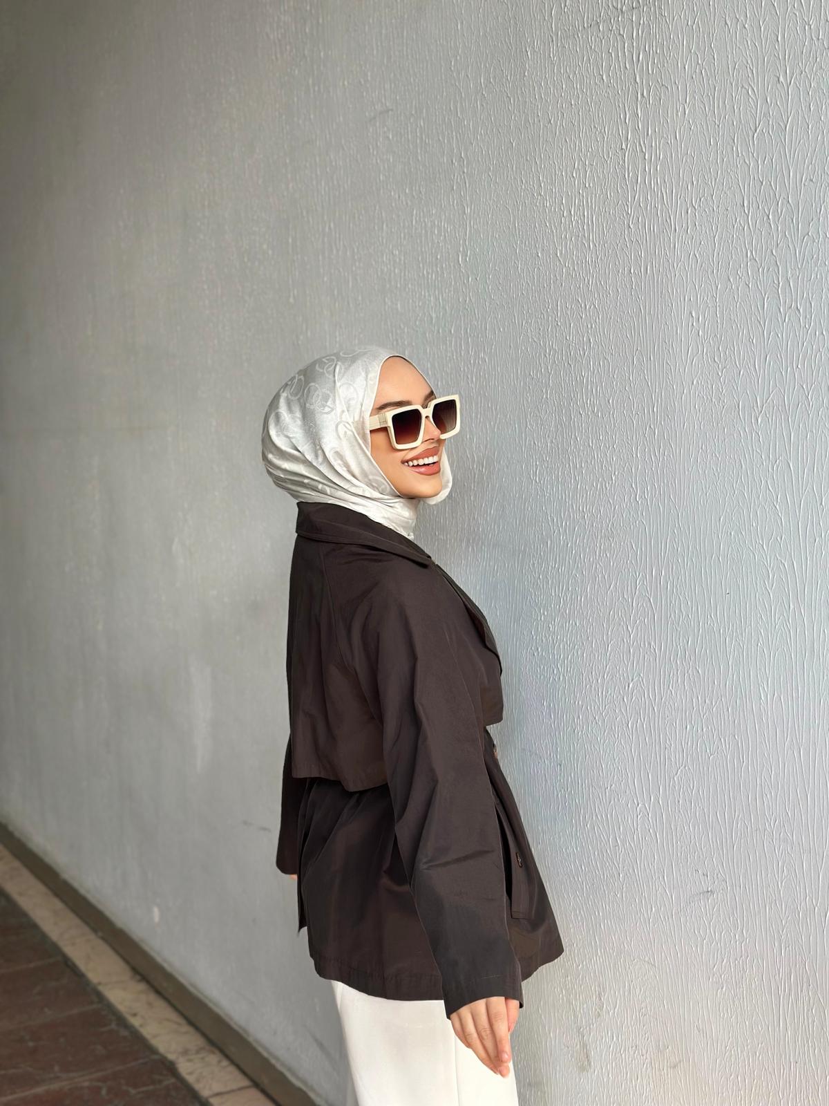 Minel Kadın Kruvaze Kesim Kısa Trençkot - Kahve