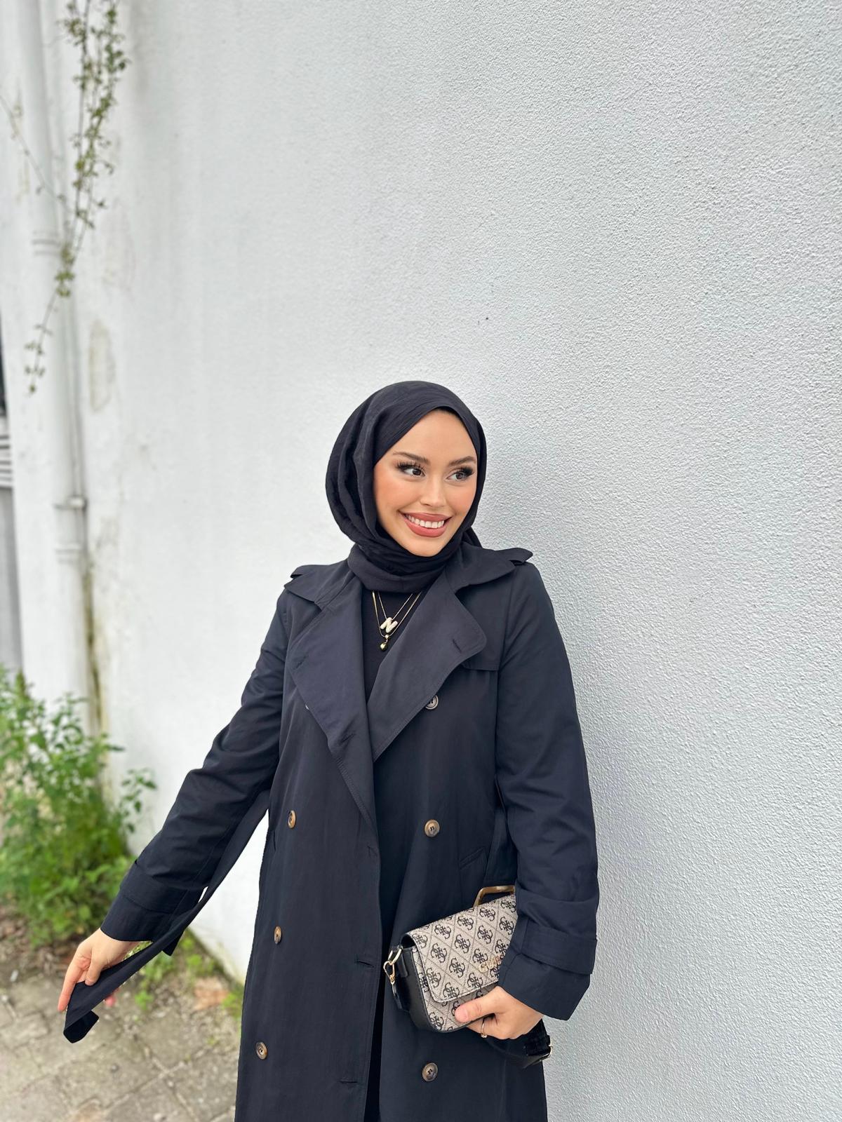 Minel Kadın Uzun Trençkot 01 - siyah