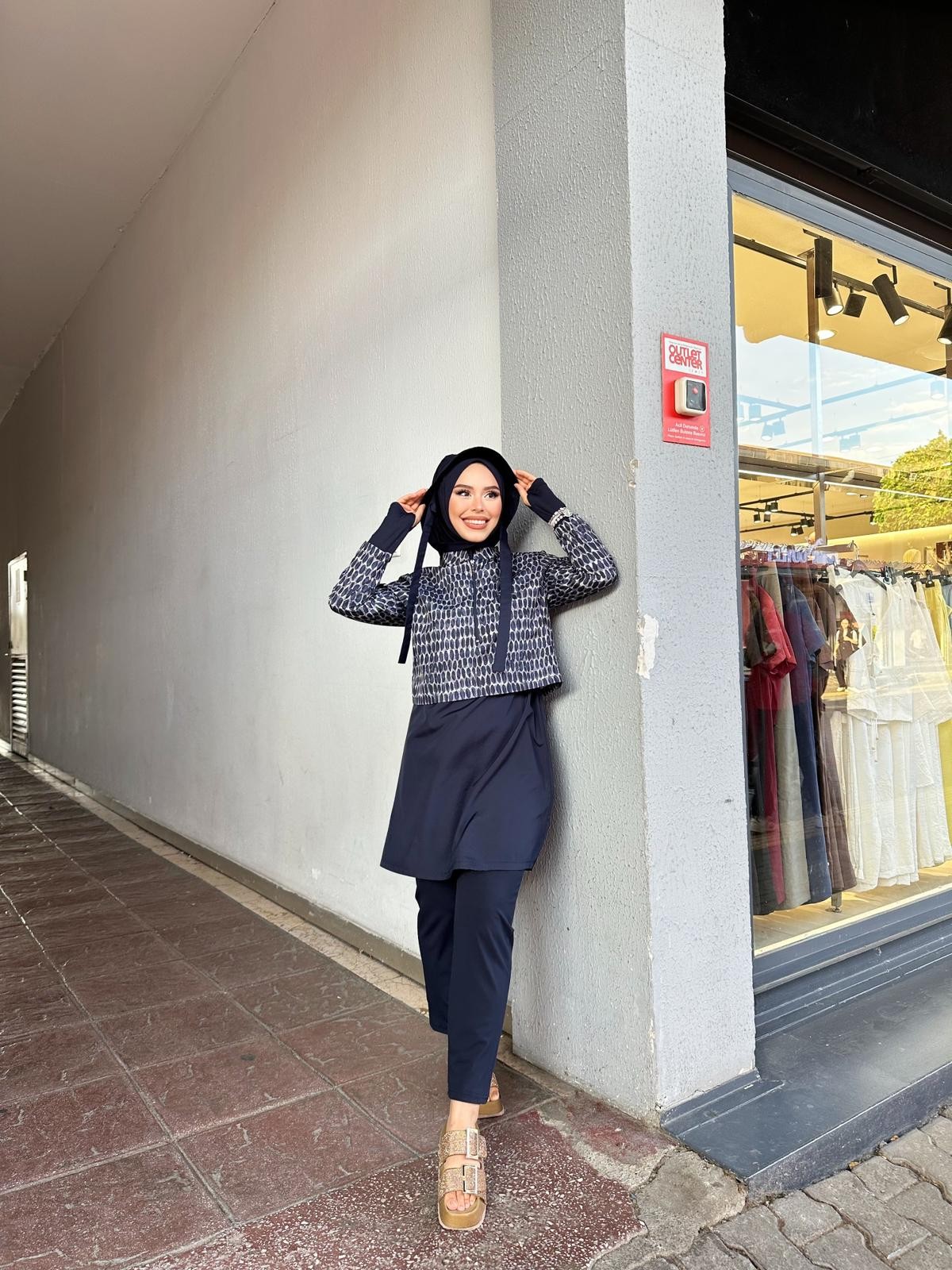 Kadın Lacivert Tam Kapalı Tesettür Mayo Kısa 2’li Set K-044