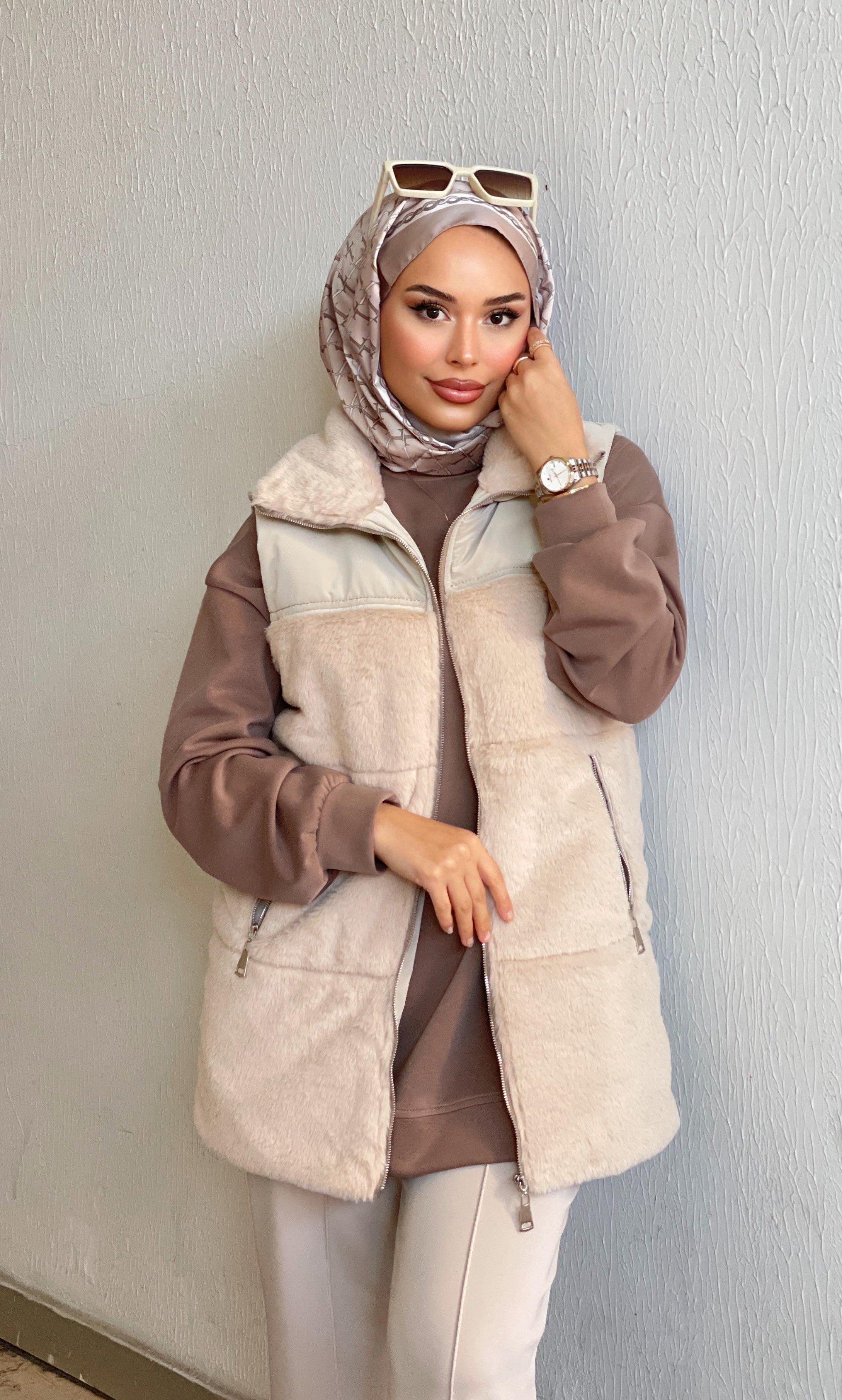 Kadın Peluş Yelek MNL-031 - bej