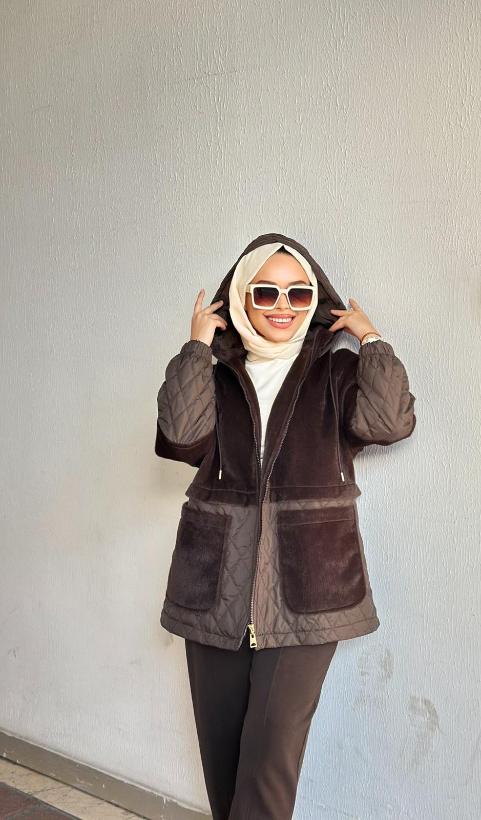 Minel Kadın Kapitone Garnili Peluş Mont