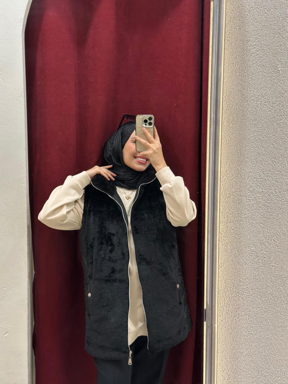 Minel Kadın Kürk Detaylı Yelek 036 - siyah