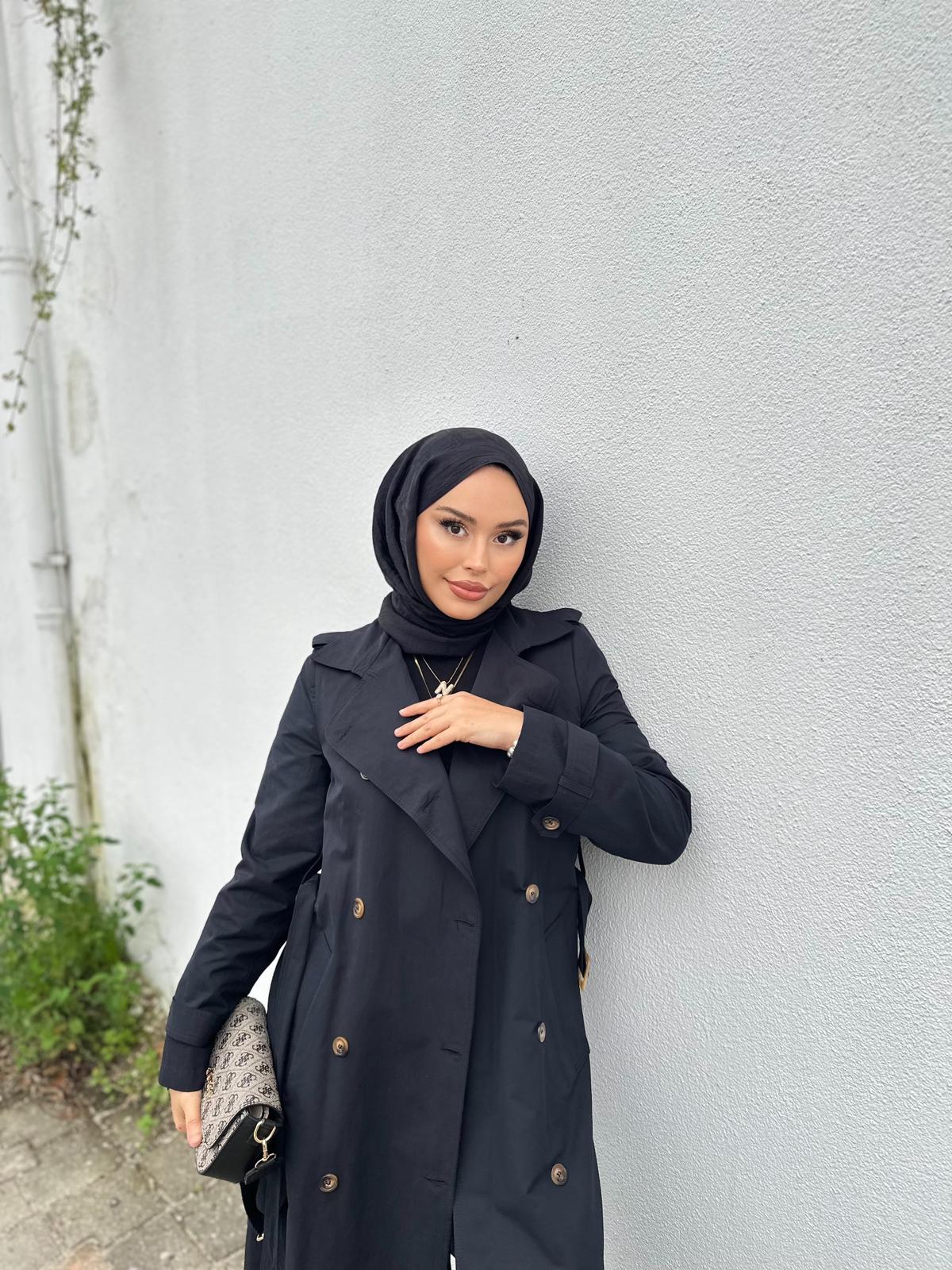 Minel Kadın Uzun Trençkot 01 - siyah