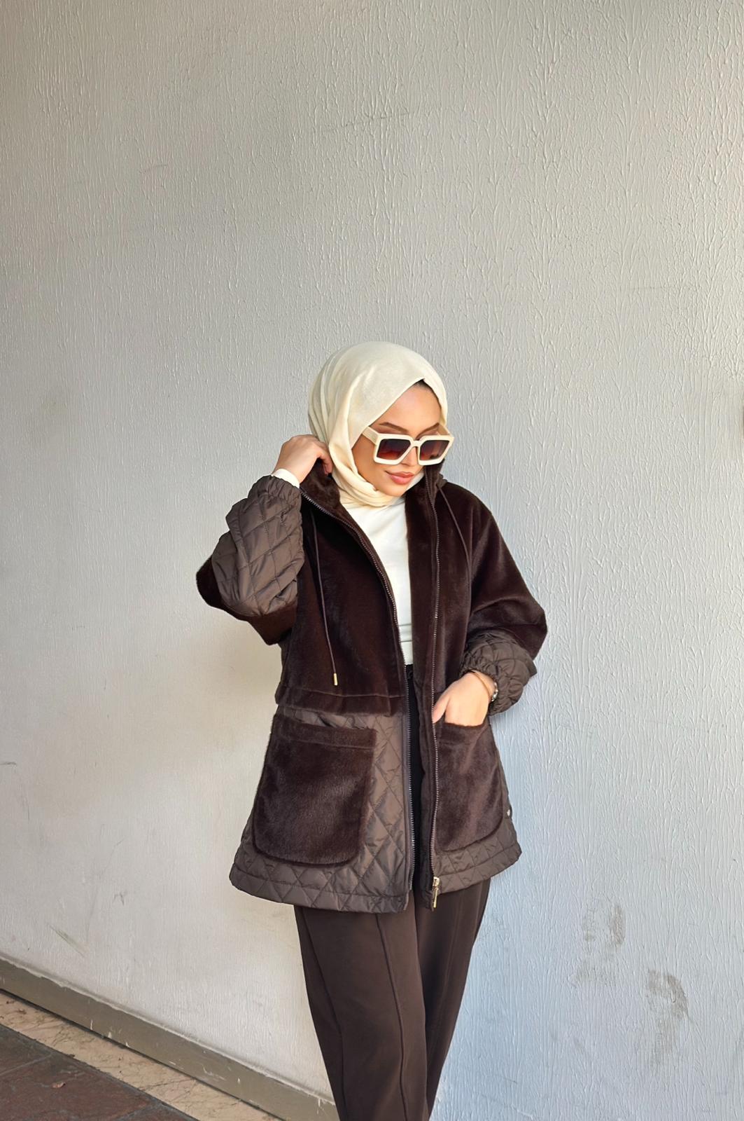 Minel Kadın Kapitone Garnili Peluş Mont