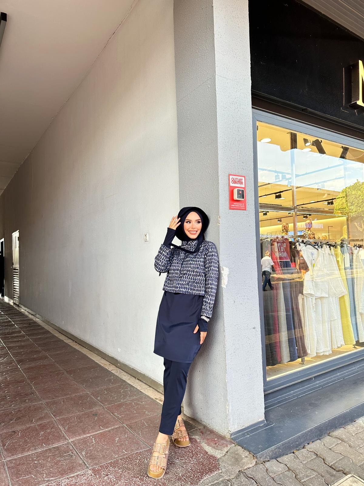 Kadın Lacivert Tam Kapalı Tesettür Mayo Kısa 2’li Set K-044