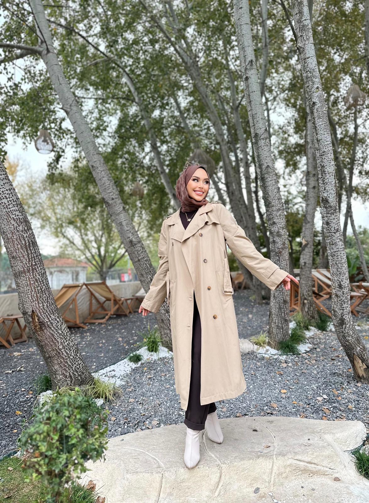 Minel Kadın Uzun Trençkot 01 - bej