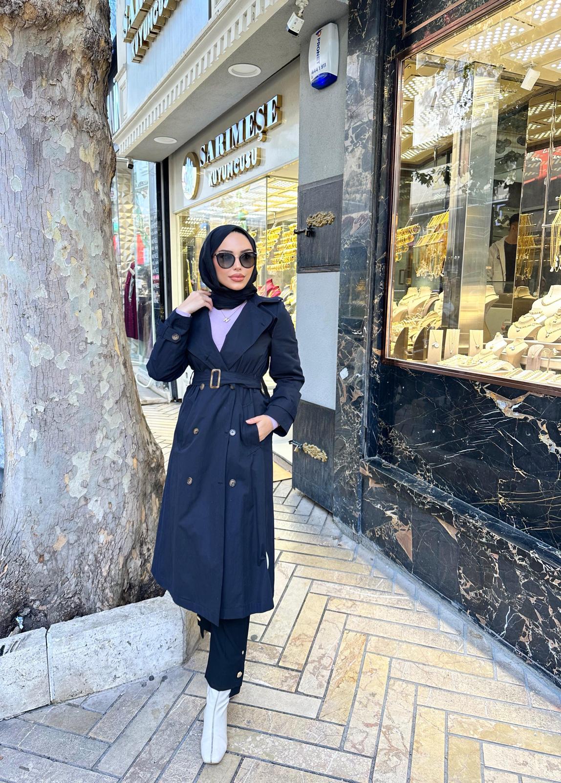 Minel Kadın Uzun Trençkot 01 - siyah