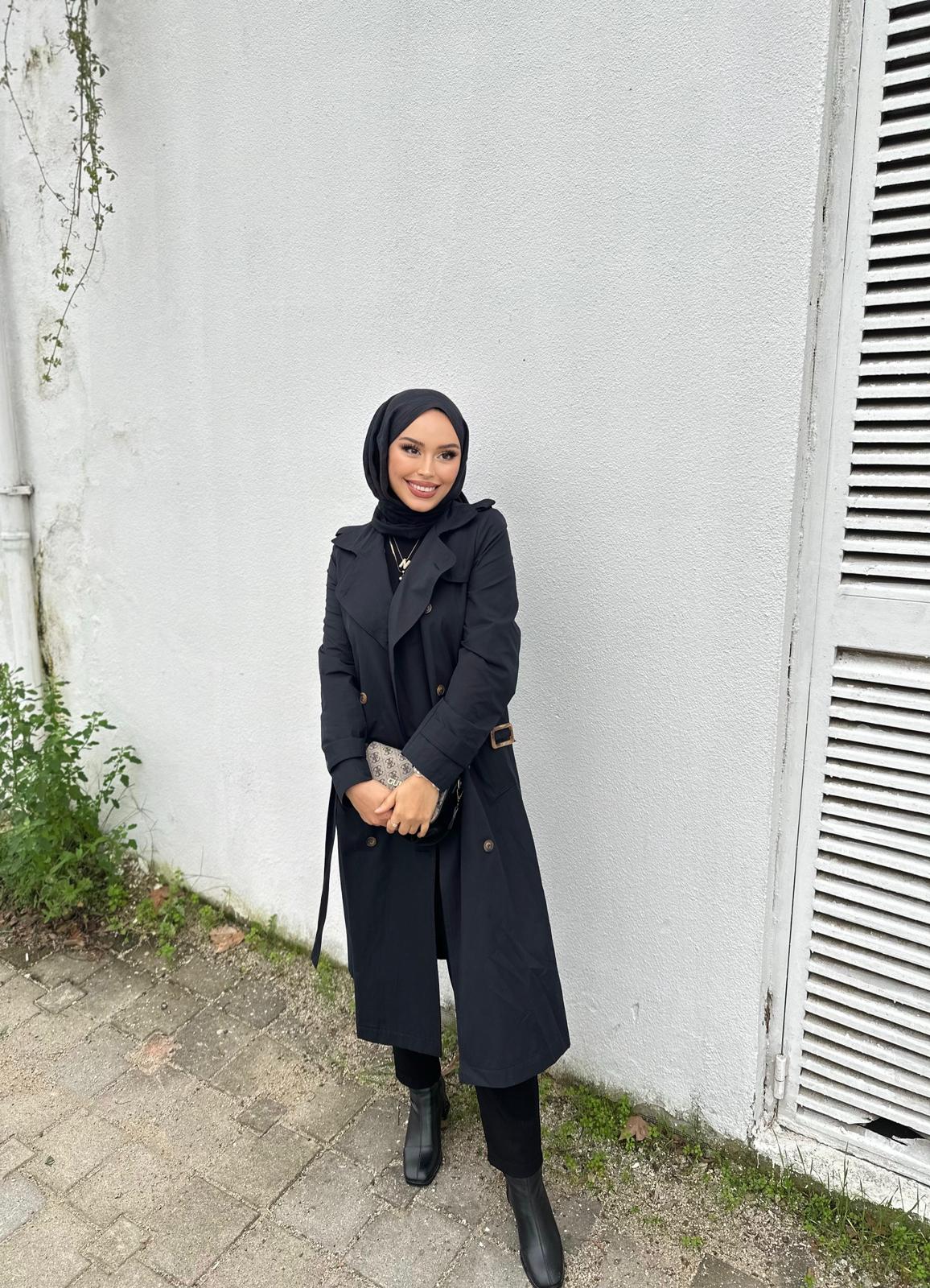 Minel Kadın Uzun Trençkot 01 - siyah