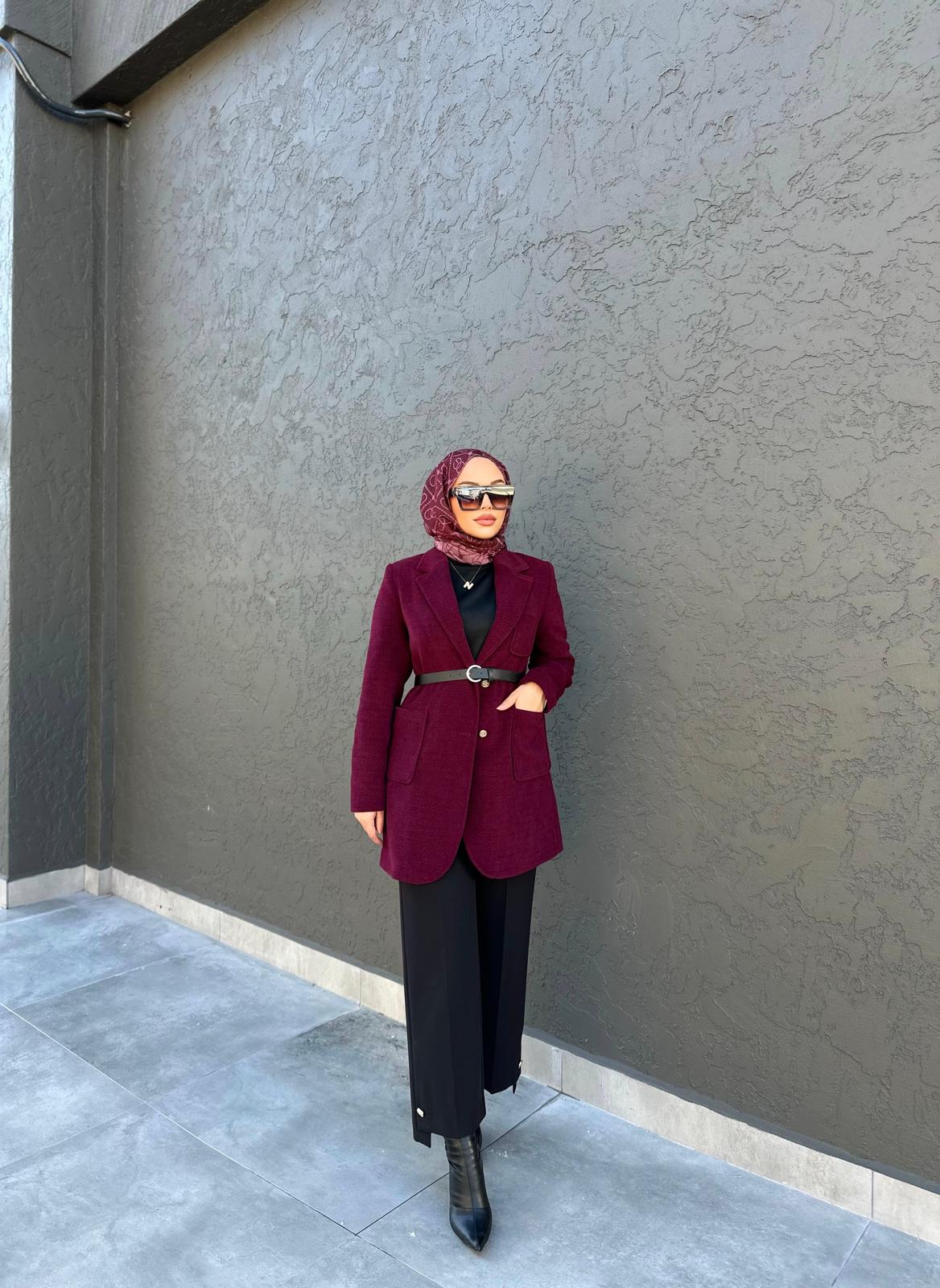 Kadın Kruvaze Yaka Kemer Detaylı Ceket 