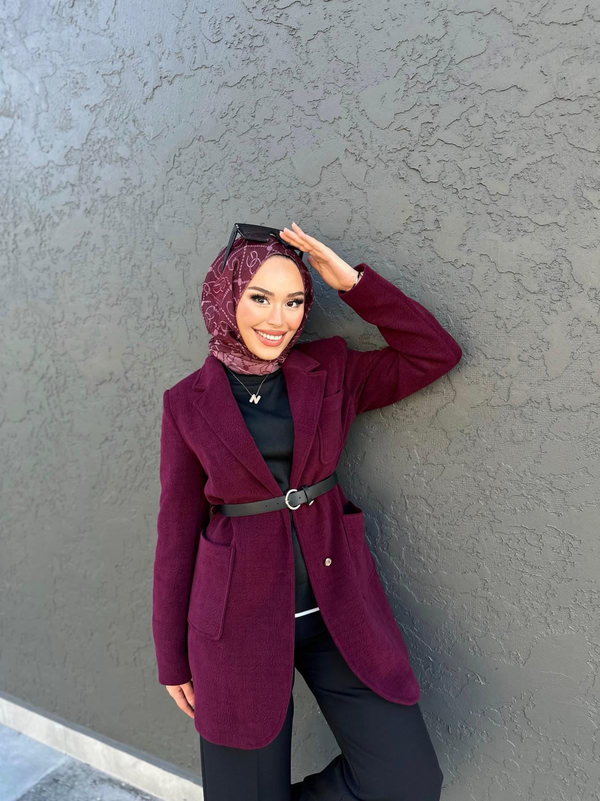 Kadın Kruvaze Yaka Kemer Detaylı Ceket 