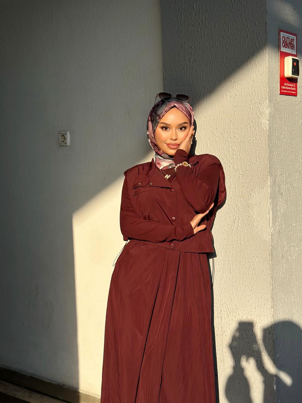 Minel Kadın İkili Takım Bordo Elbise