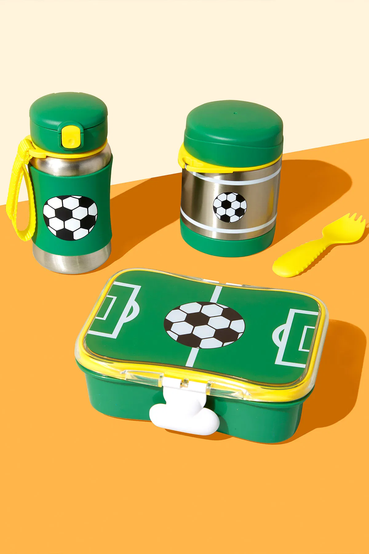 Paslanmaz Çelik Mama Saklama Termosu Seti - Futbol