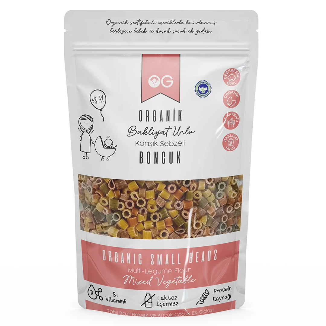 Organik Karışık Sebzeli Bakliyat Unlu Boncuk Makarna 200 Gr +8 Ay main variant image