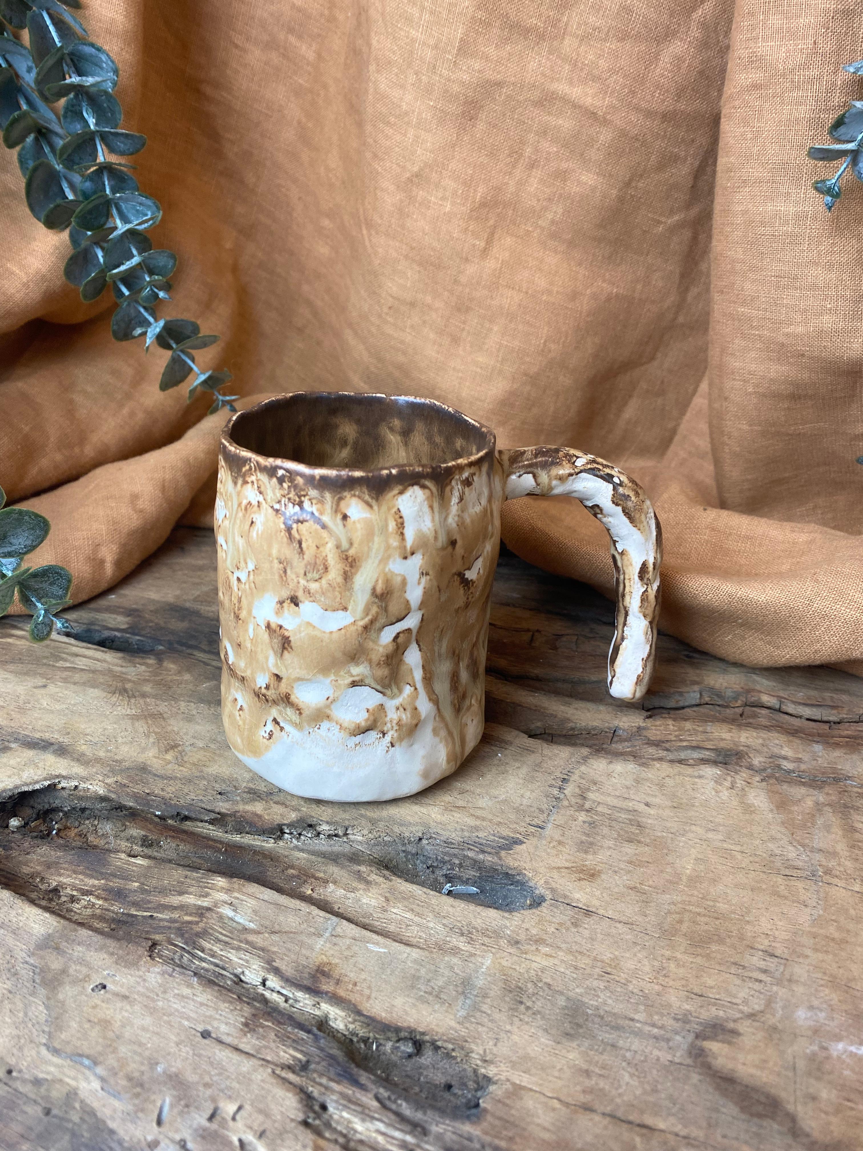 %100 El Yapımı Rustik Vintage Stoneware Kupa – Büyük Boy Seramik Kupa | Doğal Dokulu Kupa