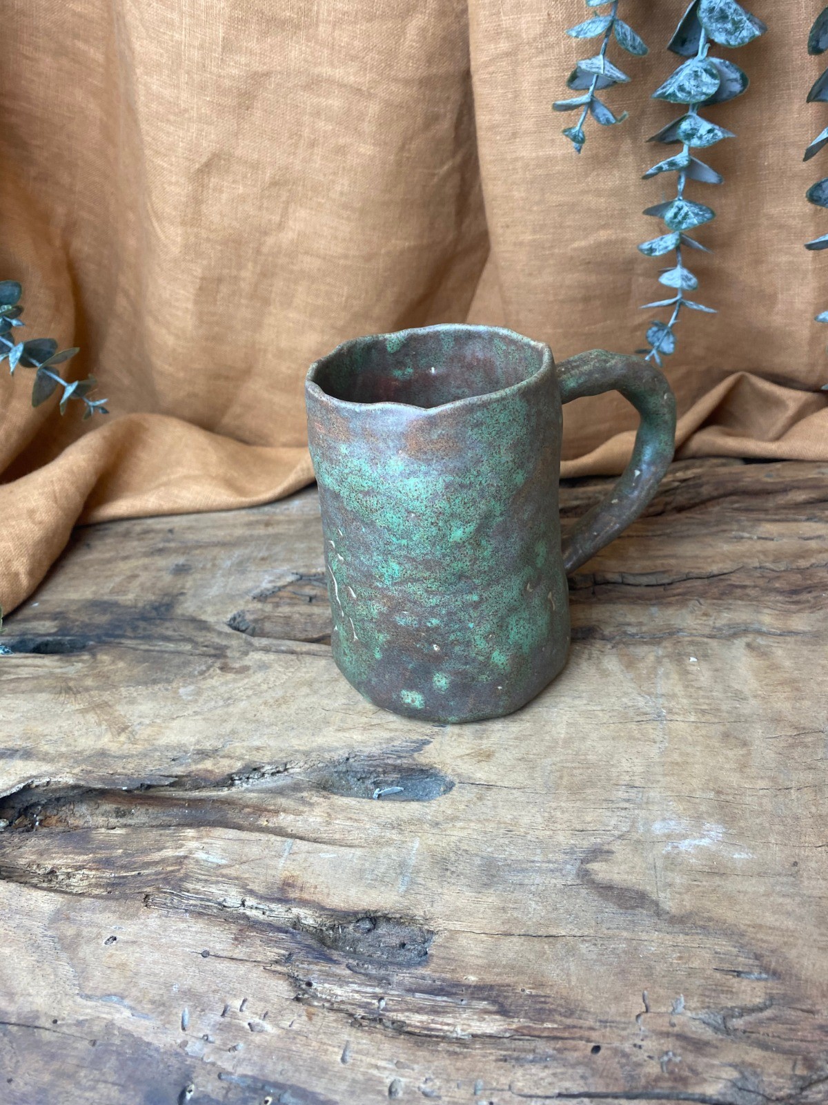%100 El Yapımı Rustik Vintage Stoneware Kupa – Büyük Boy Seramik Kupa | Doğal Dokulu El İşi Kahve Kupası