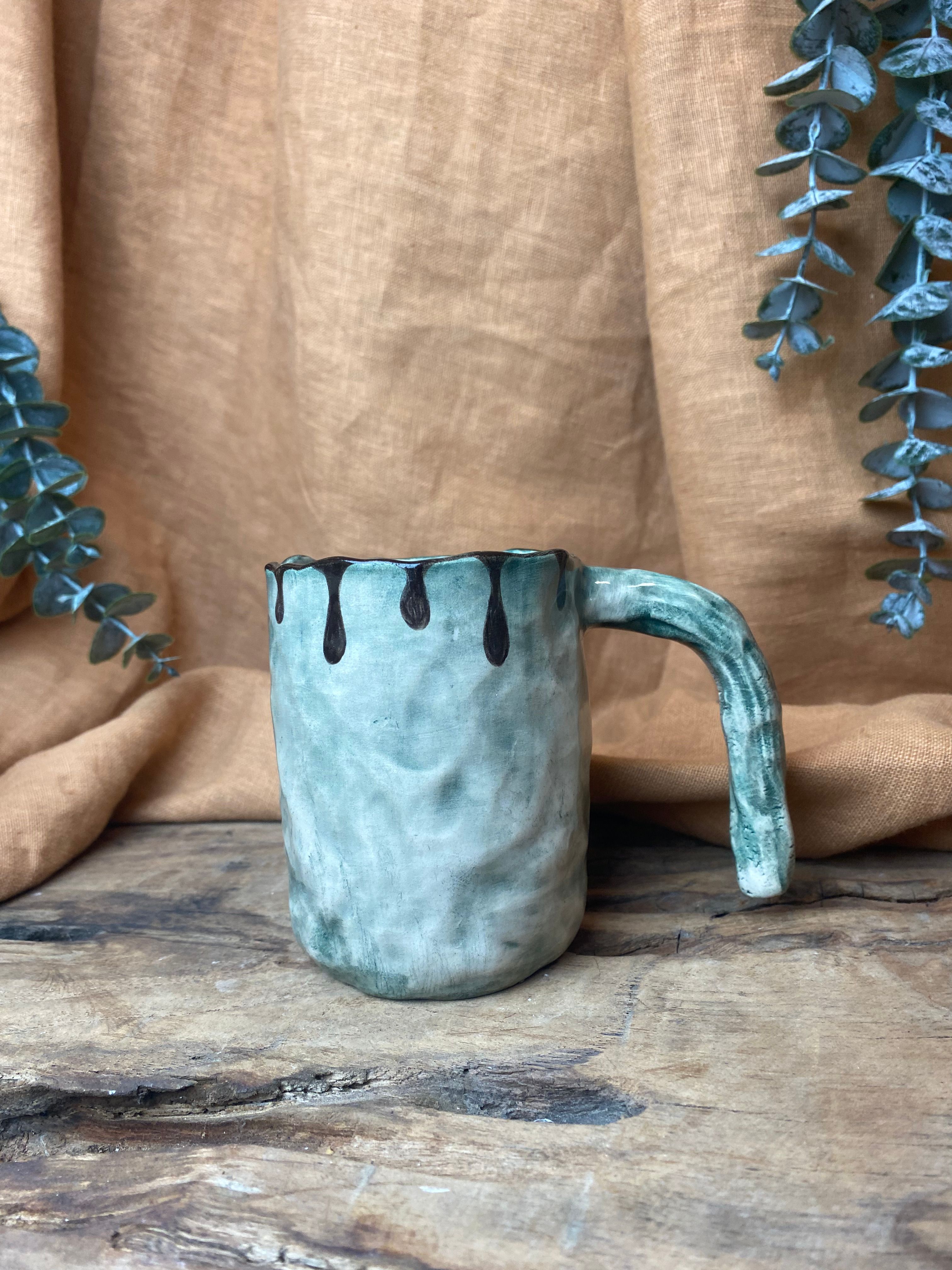 %100 El Yapımı Rustik Vintage Stoneware Kupa – Büyük Boy Seramik Kupa | Doğal Dokulu Kupa