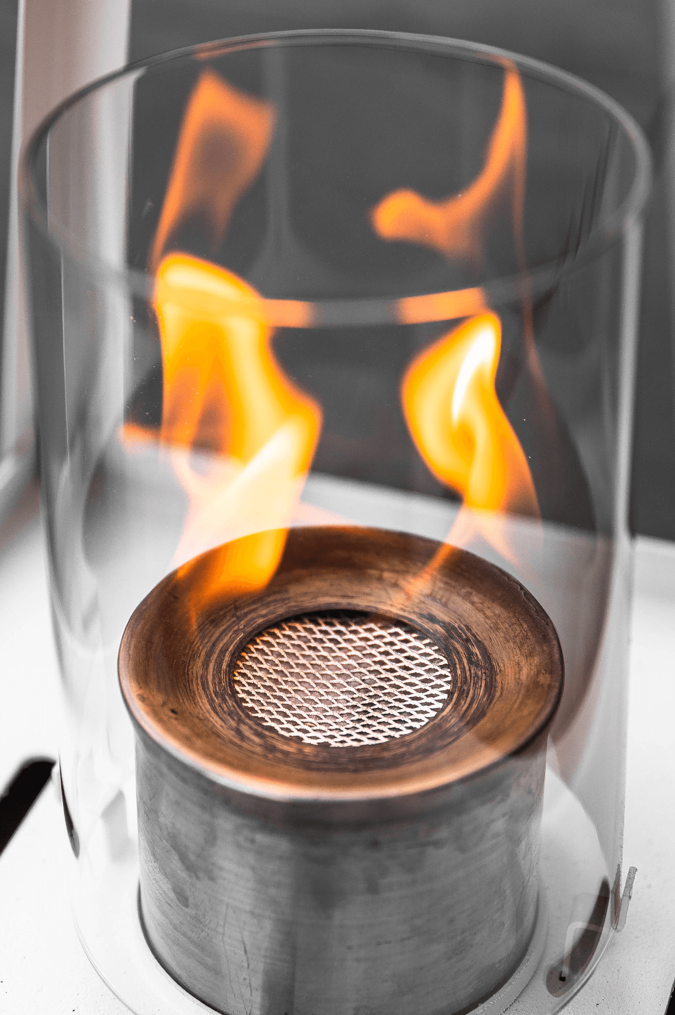 "LANTERN" Mini Metal Şömine +1 Litre Tabart Fire Şömine Yakıtı - (50 cm) - Beyaz