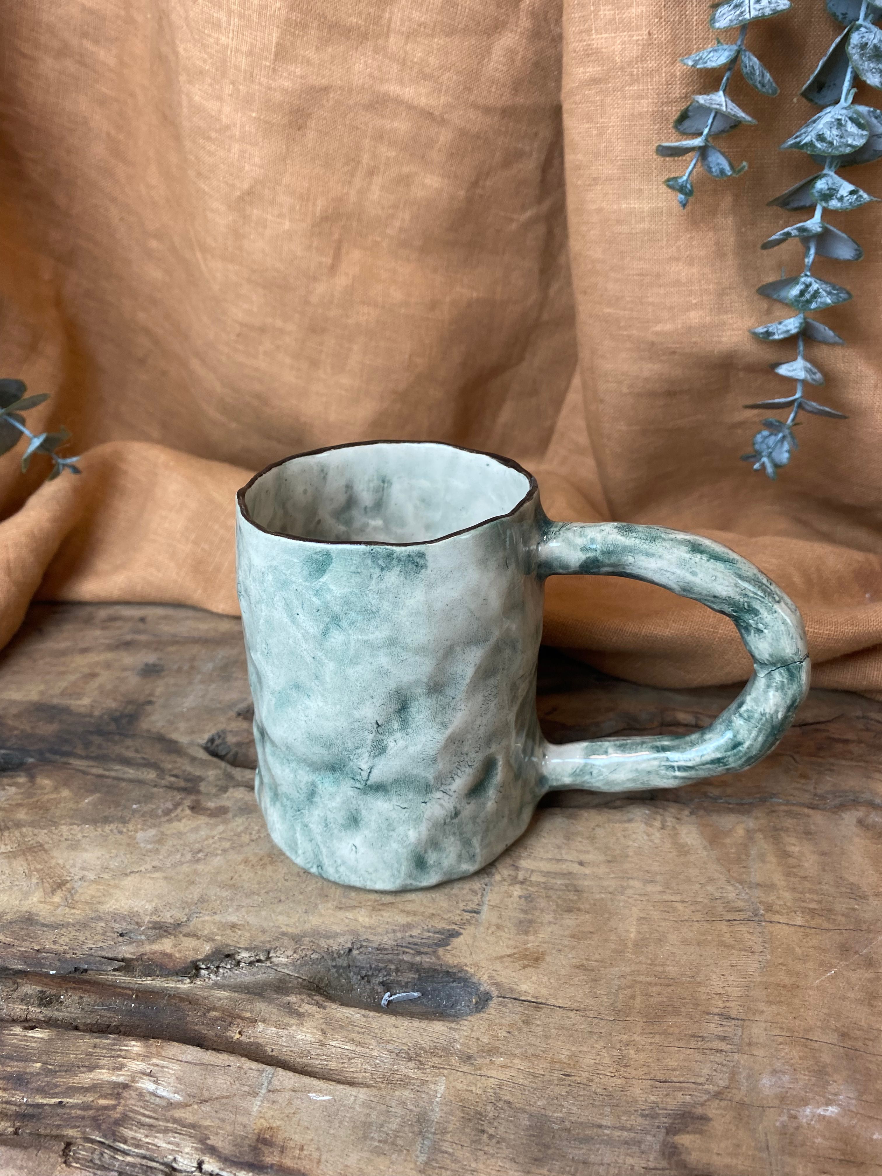 %100 El Yapımı Rustik Vintage Stoneware Kupa – Büyük Boy Seramik Kupa | Doğal Dokulu Kupa