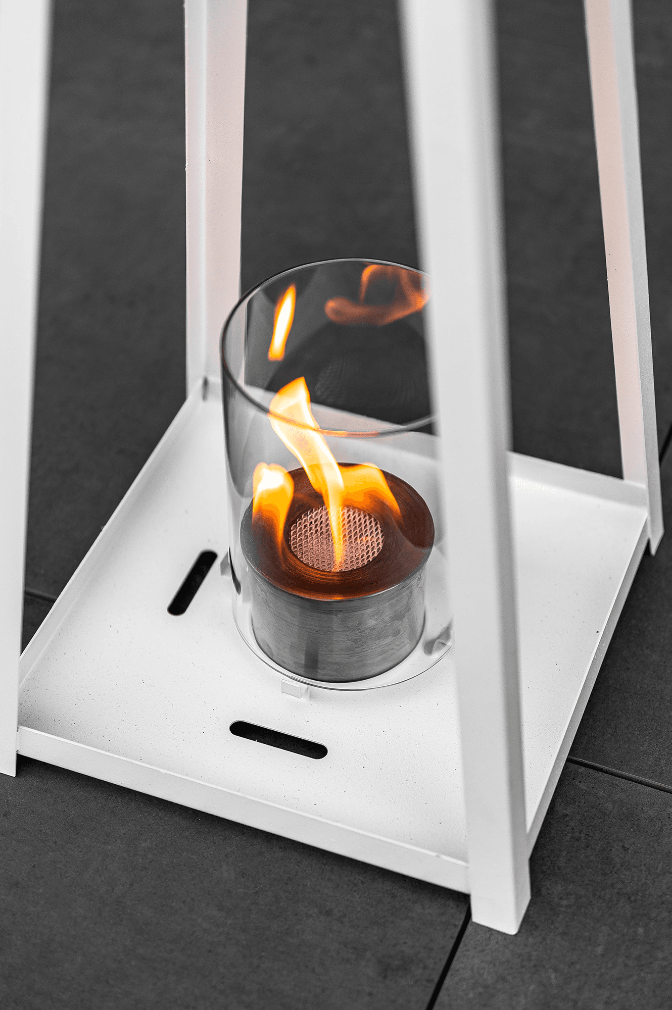 "LANTERN" Mini Metal Şömine +1 Litre Tabart Fire Şömine Yakıtı - (50 cm) - Beyaz