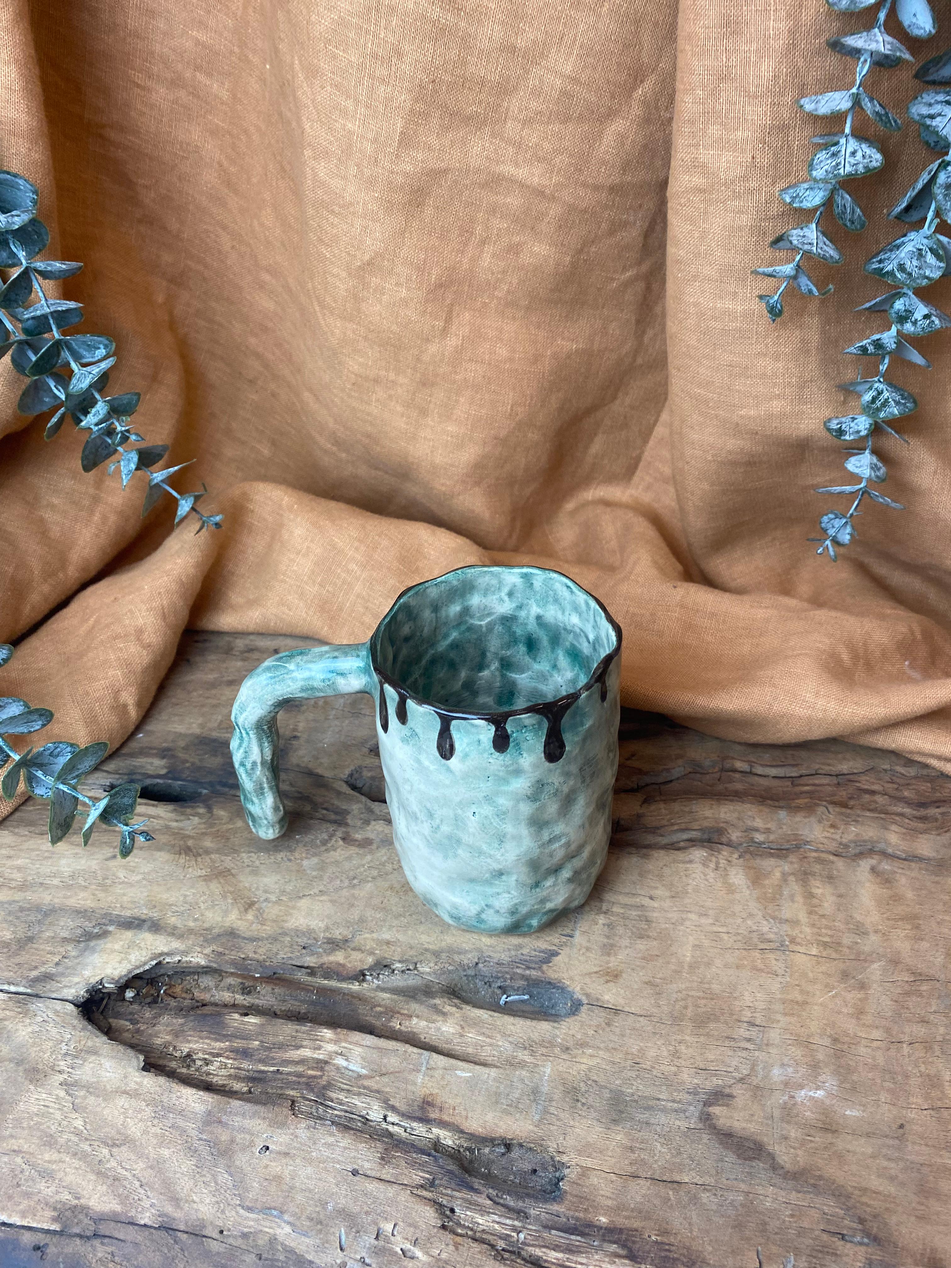 %100 El Yapımı Rustik Vintage Stoneware Kupa – Büyük Boy Seramik Kupa | Doğal Dokulu Kupa