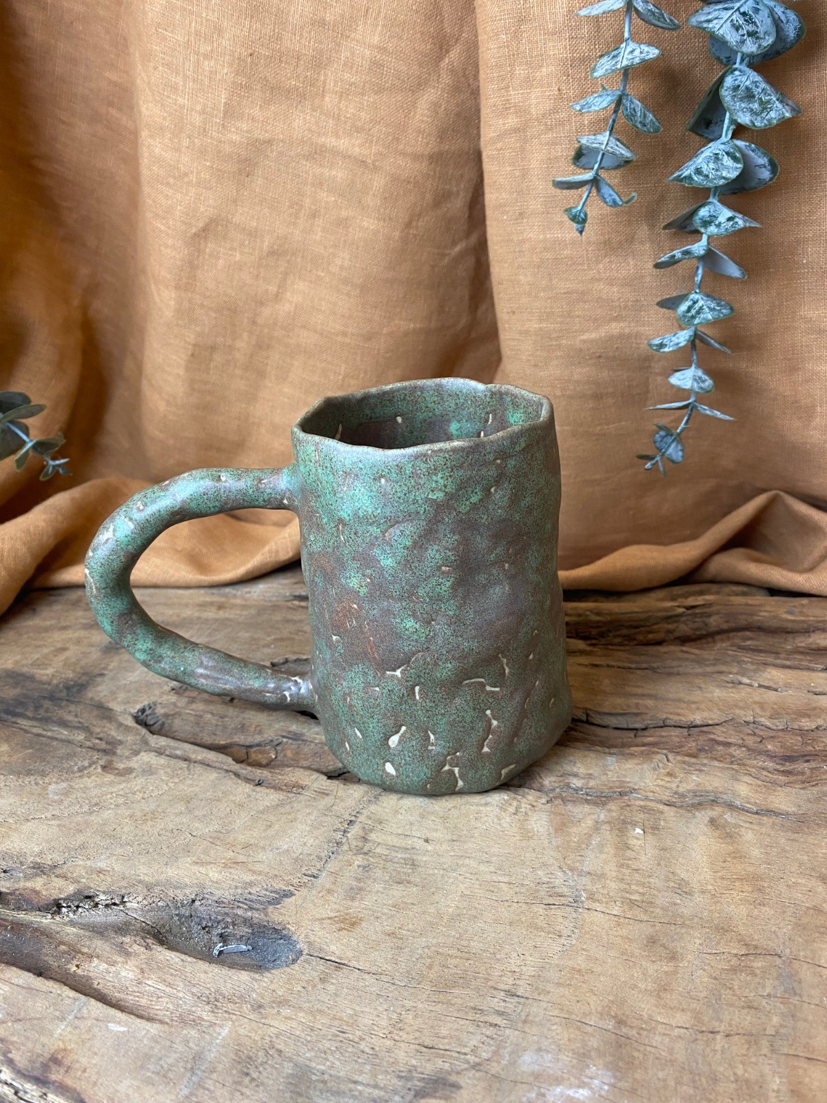 %100 El Yapımı Rustik Vintage Stoneware Kupa – Büyük Boy Seramik Kupa | Doğal Dokulu El İşi Kahve Kupası