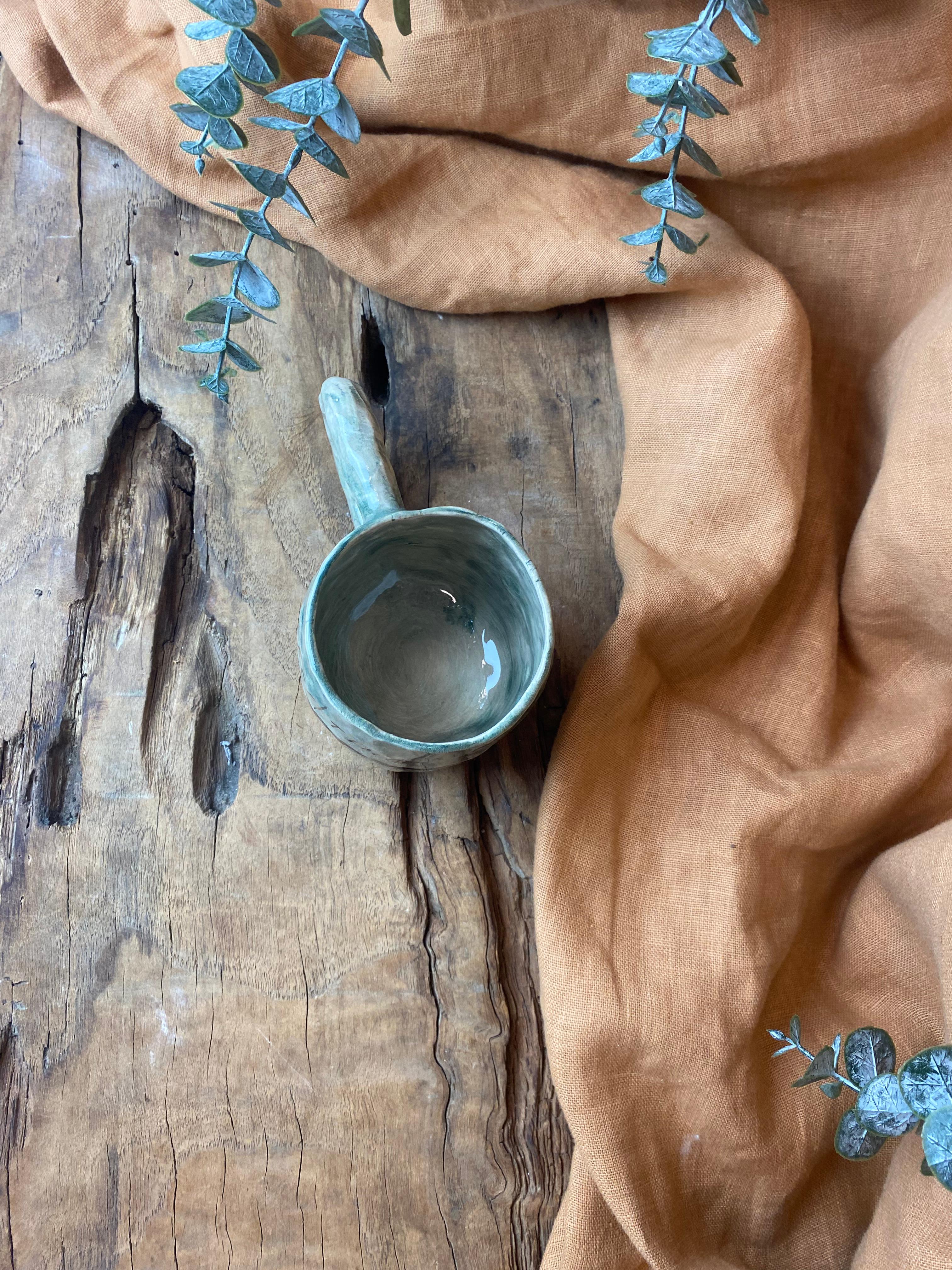 %100 El Yapımı Rustik Vintage Stoneware Kupa – Büyük Boy Seramik Kupa | Doğal Dokulu Kupa