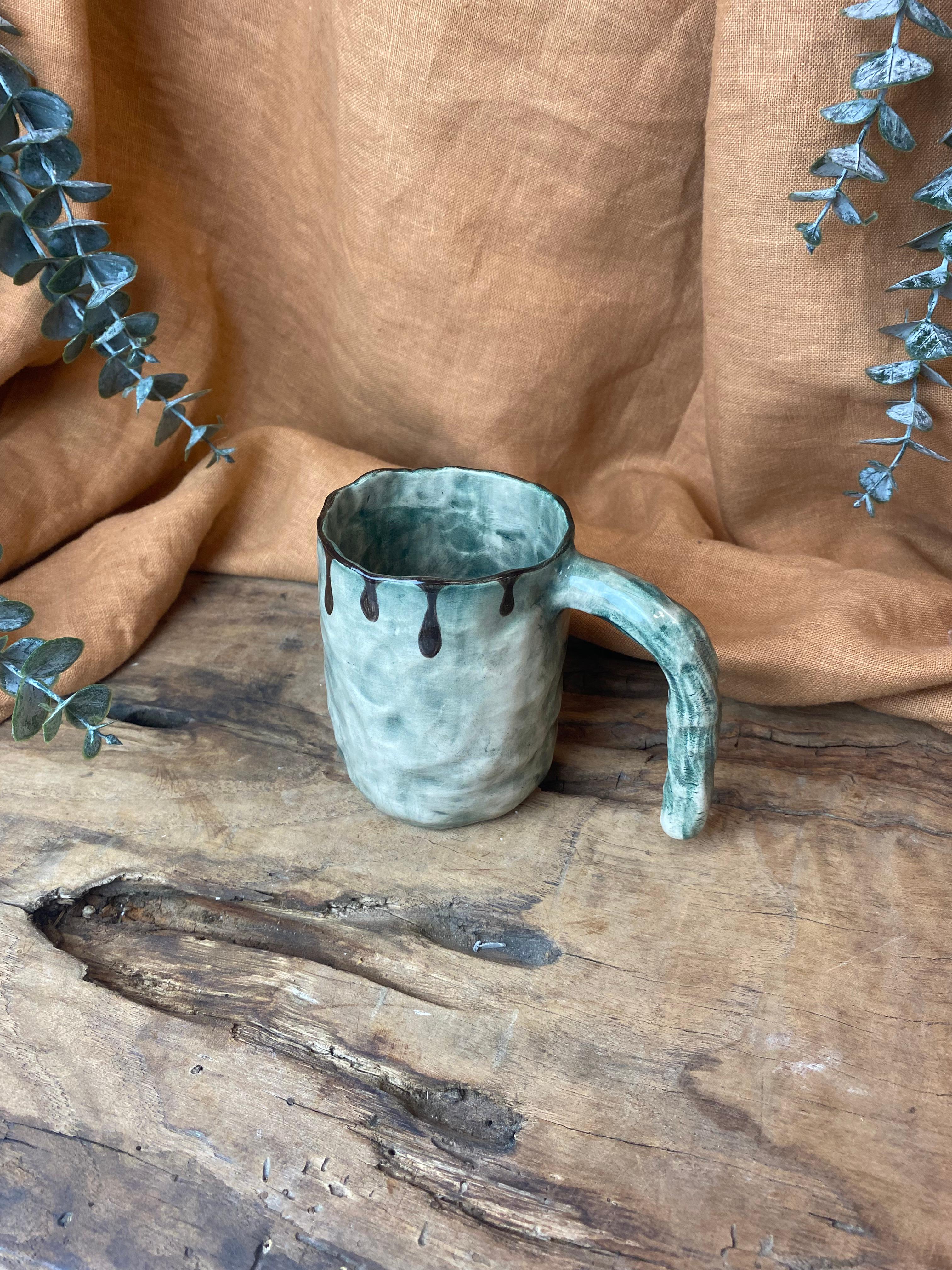 %100 El Yapımı Rustik Vintage Stoneware Kupa – Büyük Boy Seramik Kupa | Doğal Dokulu Kupa