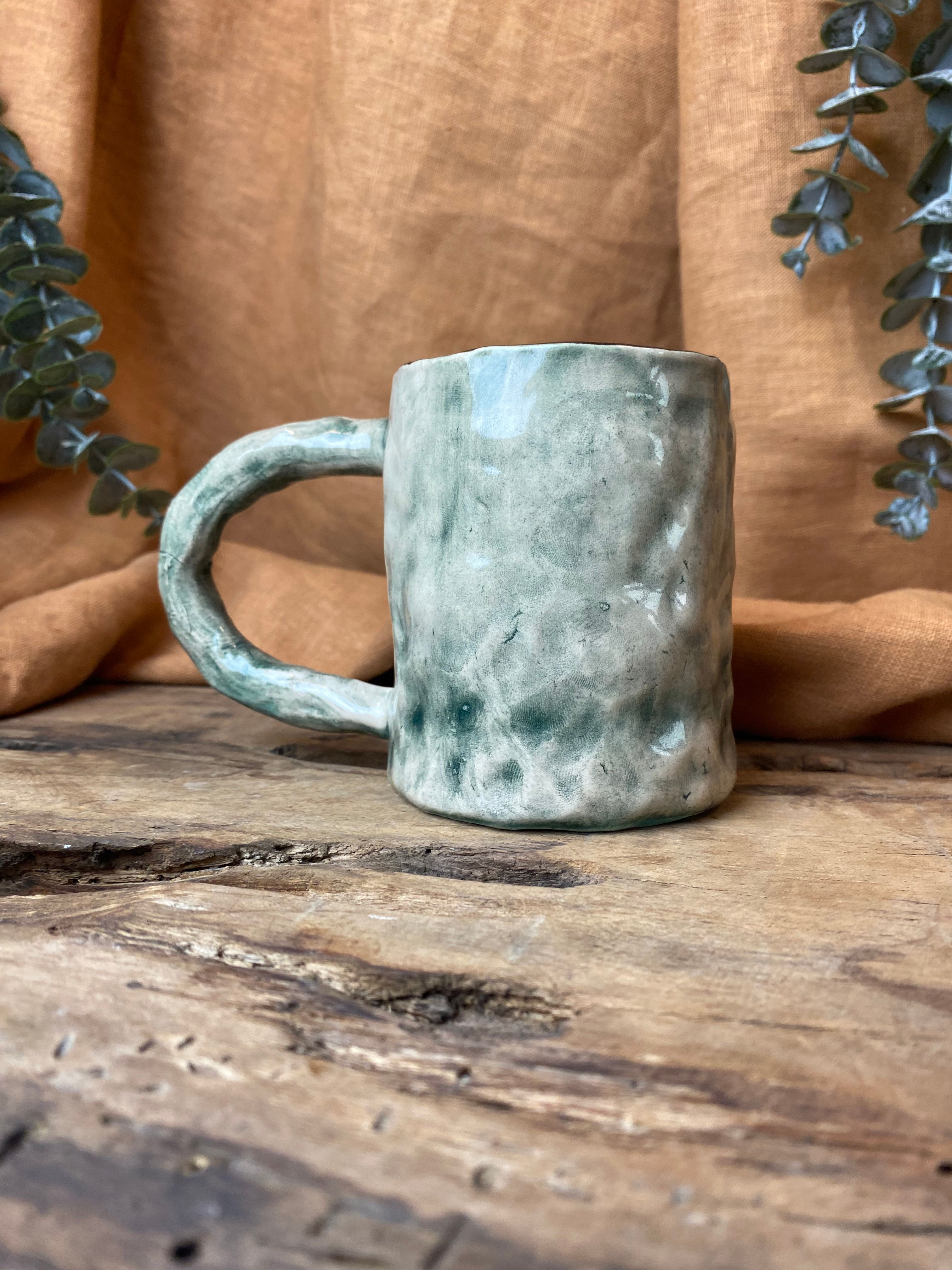 %100 El Yapımı Rustik Vintage Stoneware Kupa – Büyük Boy Seramik Kupa | Doğal Dokulu Kupa