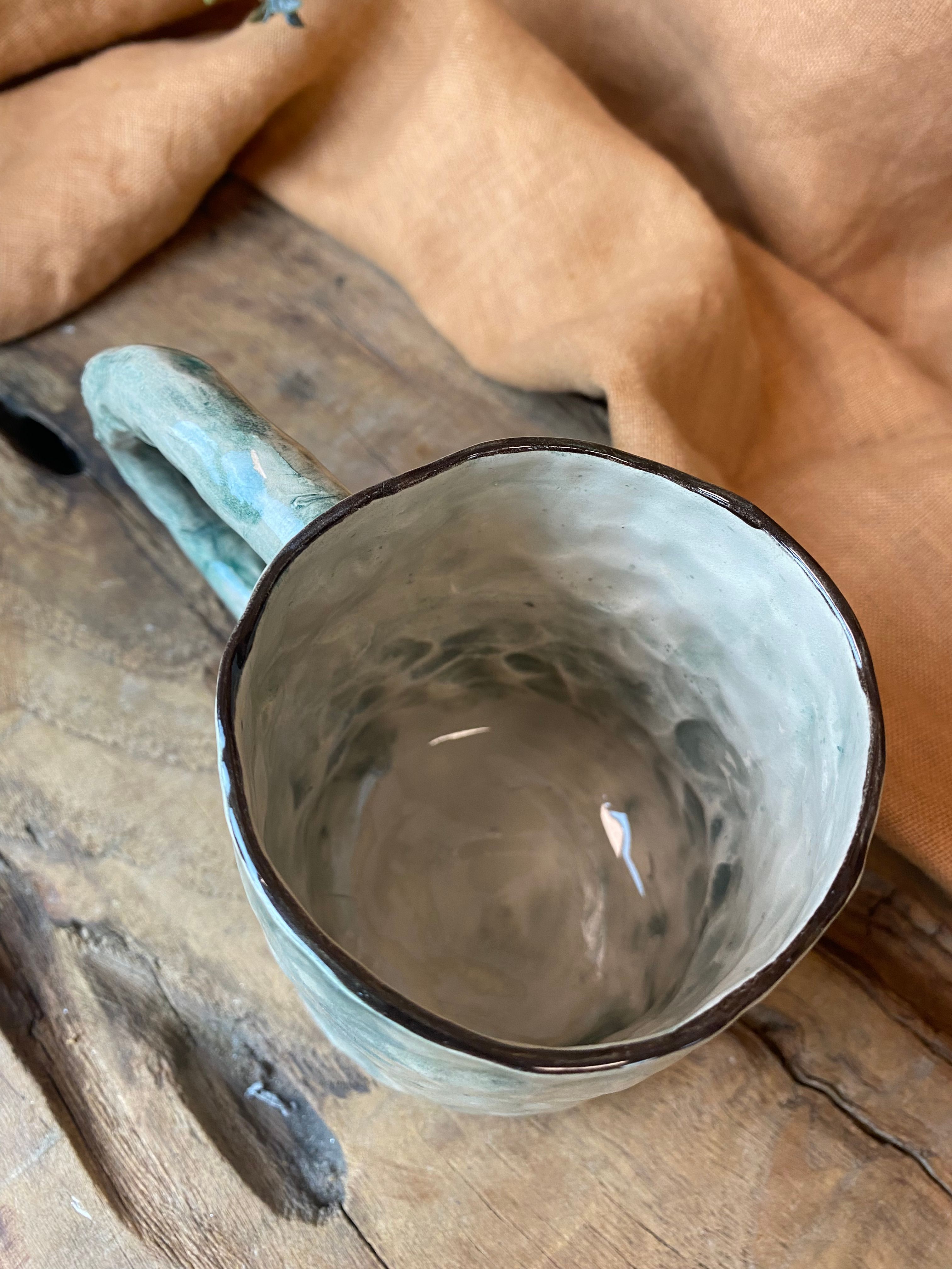%100 El Yapımı Rustik Vintage Stoneware Kupa – Büyük Boy Seramik Kupa | Doğal Dokulu Kupa