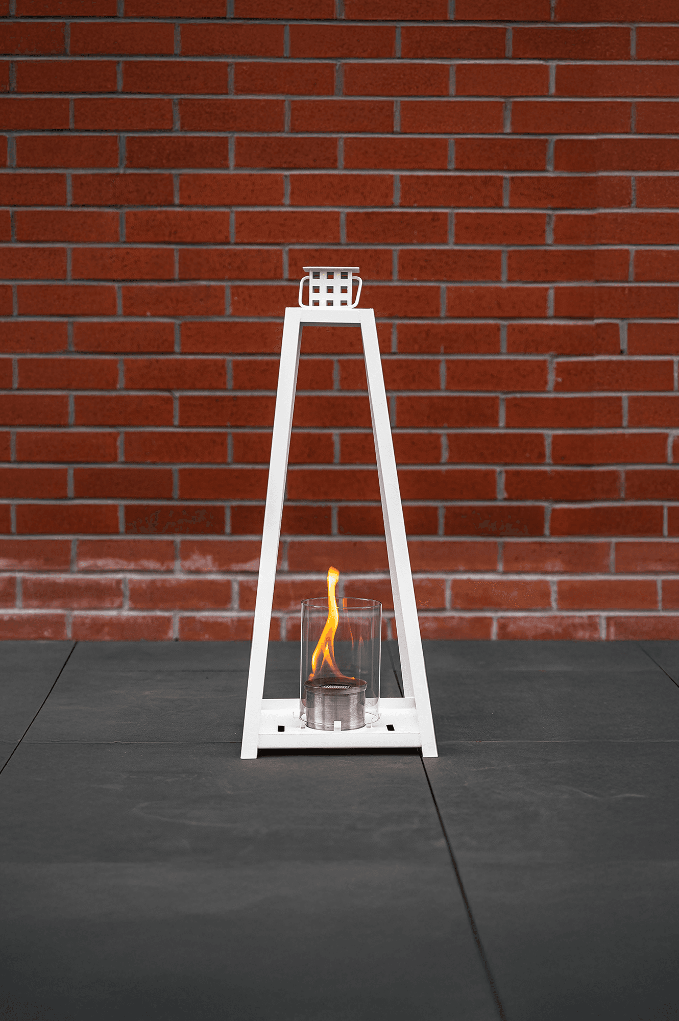 "LANTERN" Mini Metal Şömine +1 Litre Tabart Fire Şömine Yakıtı - (50 cm) - Beyaz