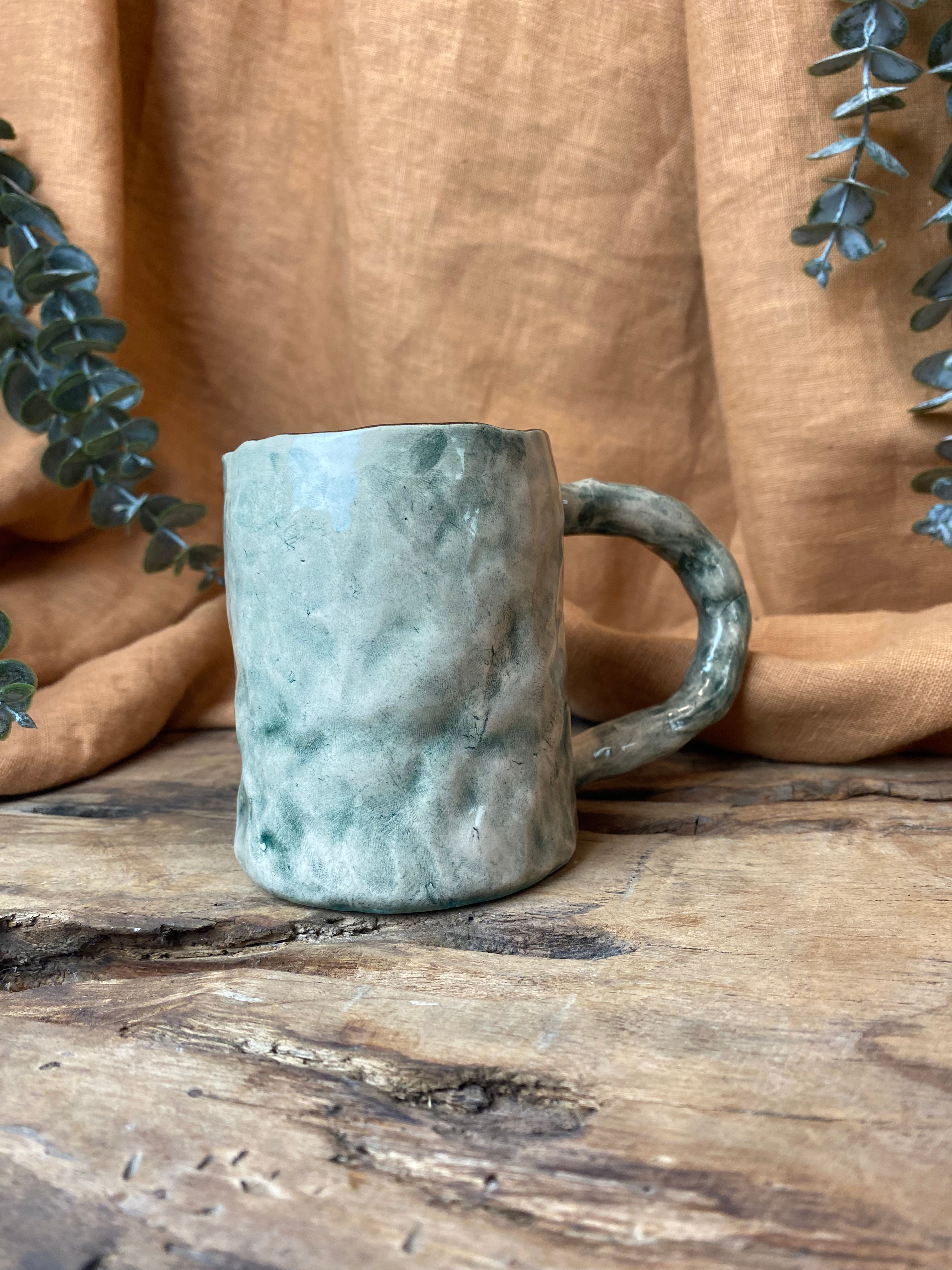%100 El Yapımı Rustik Vintage Stoneware Kupa – Büyük Boy Seramik Kupa | Doğal Dokulu Kupa