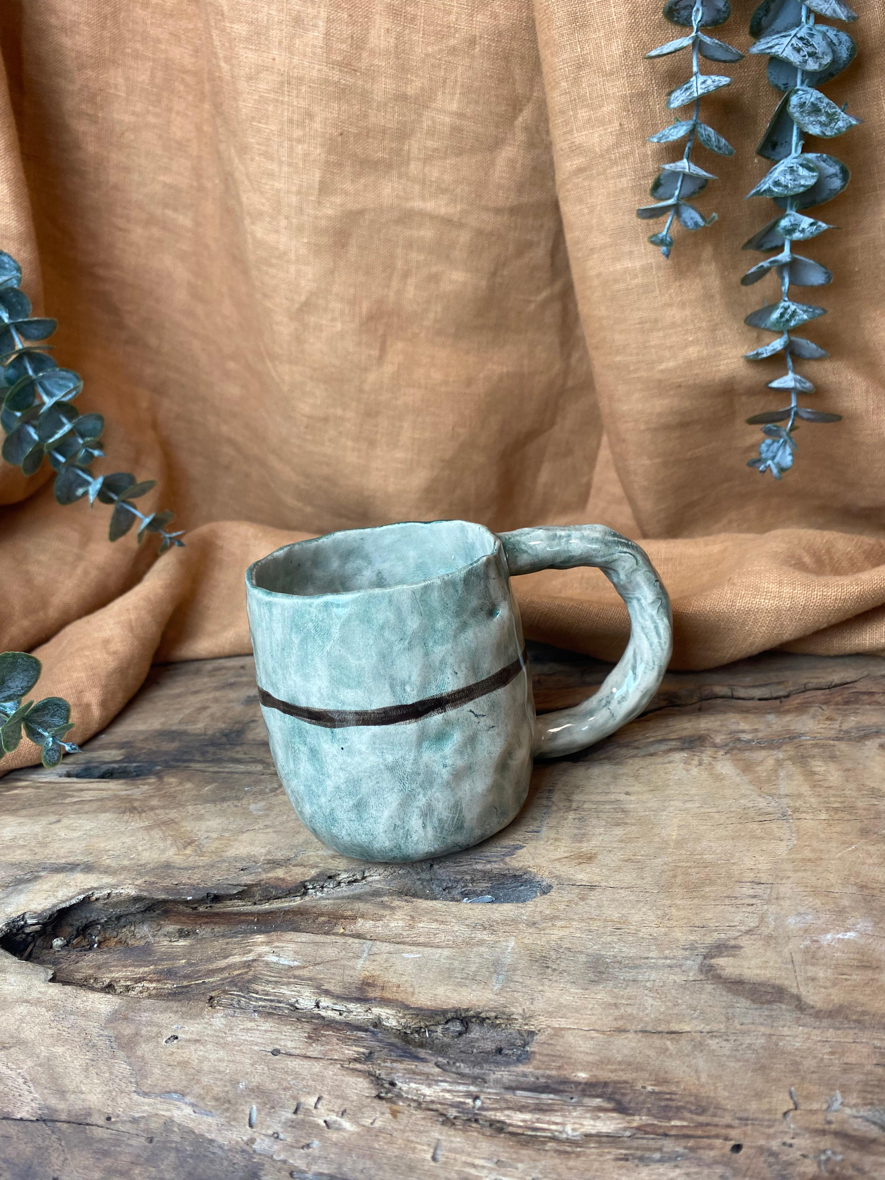 %100 El Yapımı Rustik Vintage Stoneware Kupa – Büyük Boy Seramik Kupa | Doğal Dokulu Kupa