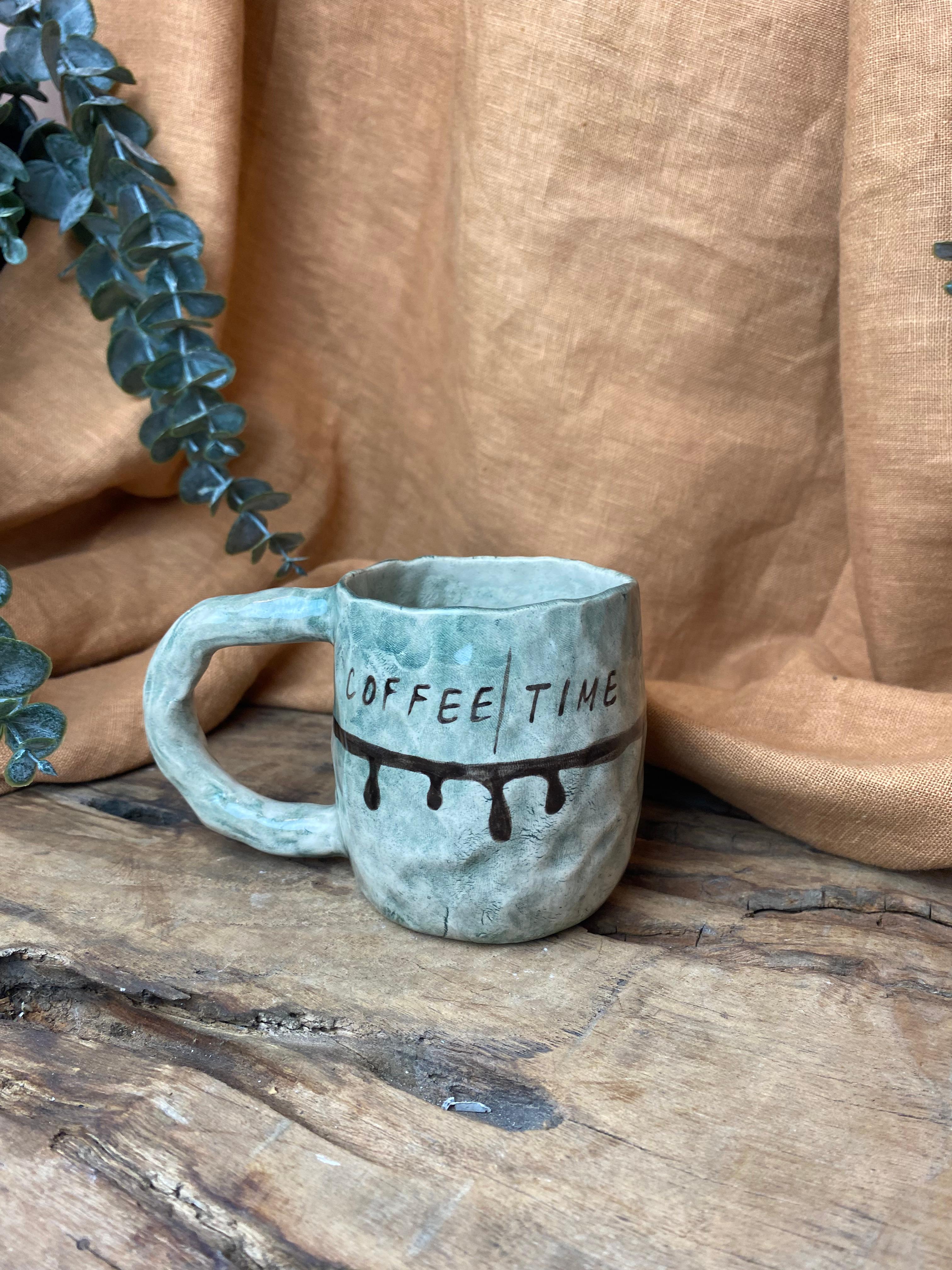 %100 El Yapımı Rustik Vintage Stoneware Kupa – Büyük Boy Seramik Kupa | Doğal Dokulu Kupa