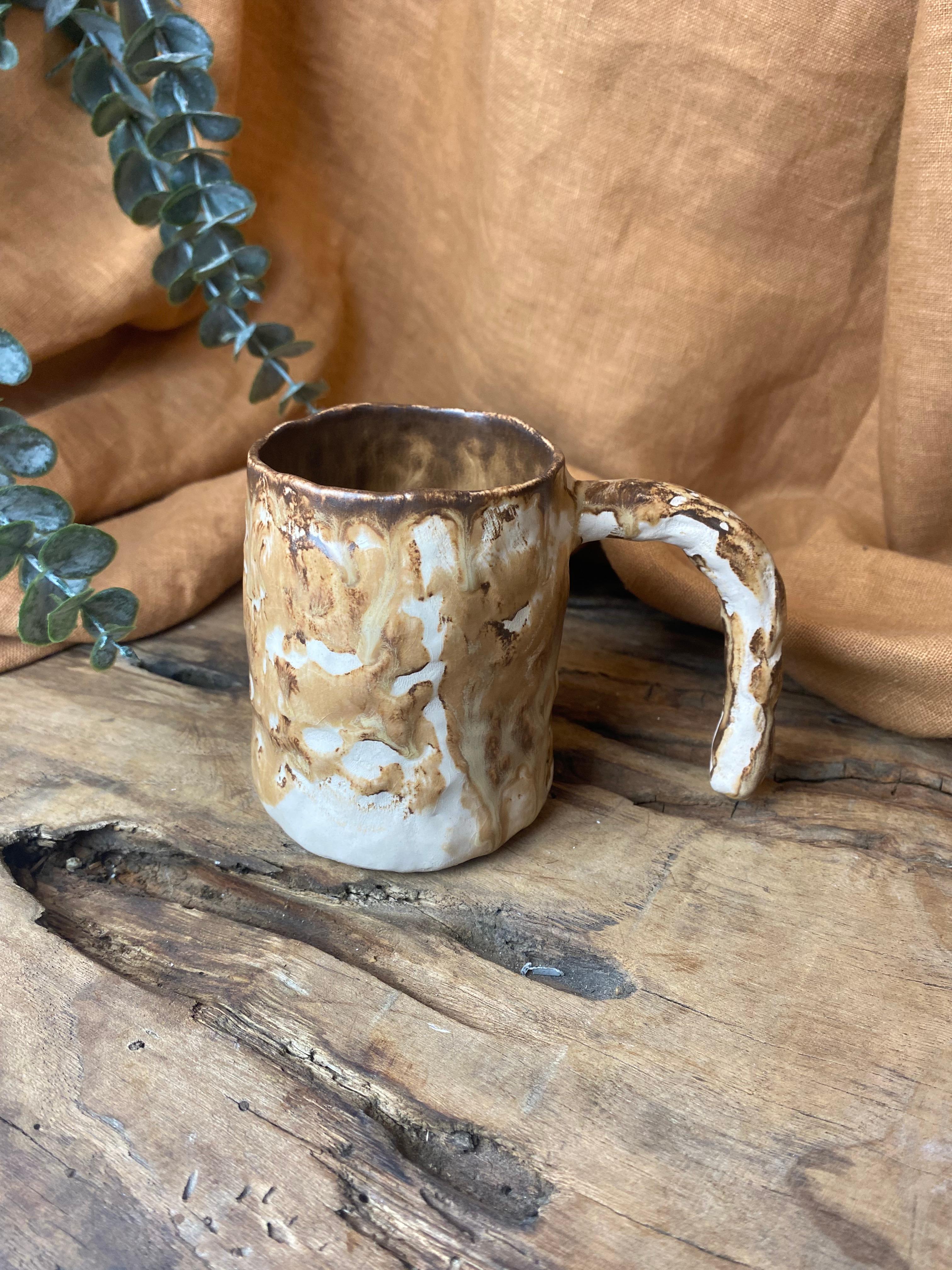 %100 El Yapımı Rustik Vintage Stoneware Kupa – Büyük Boy Seramik Kupa | Doğal Dokulu Kupa