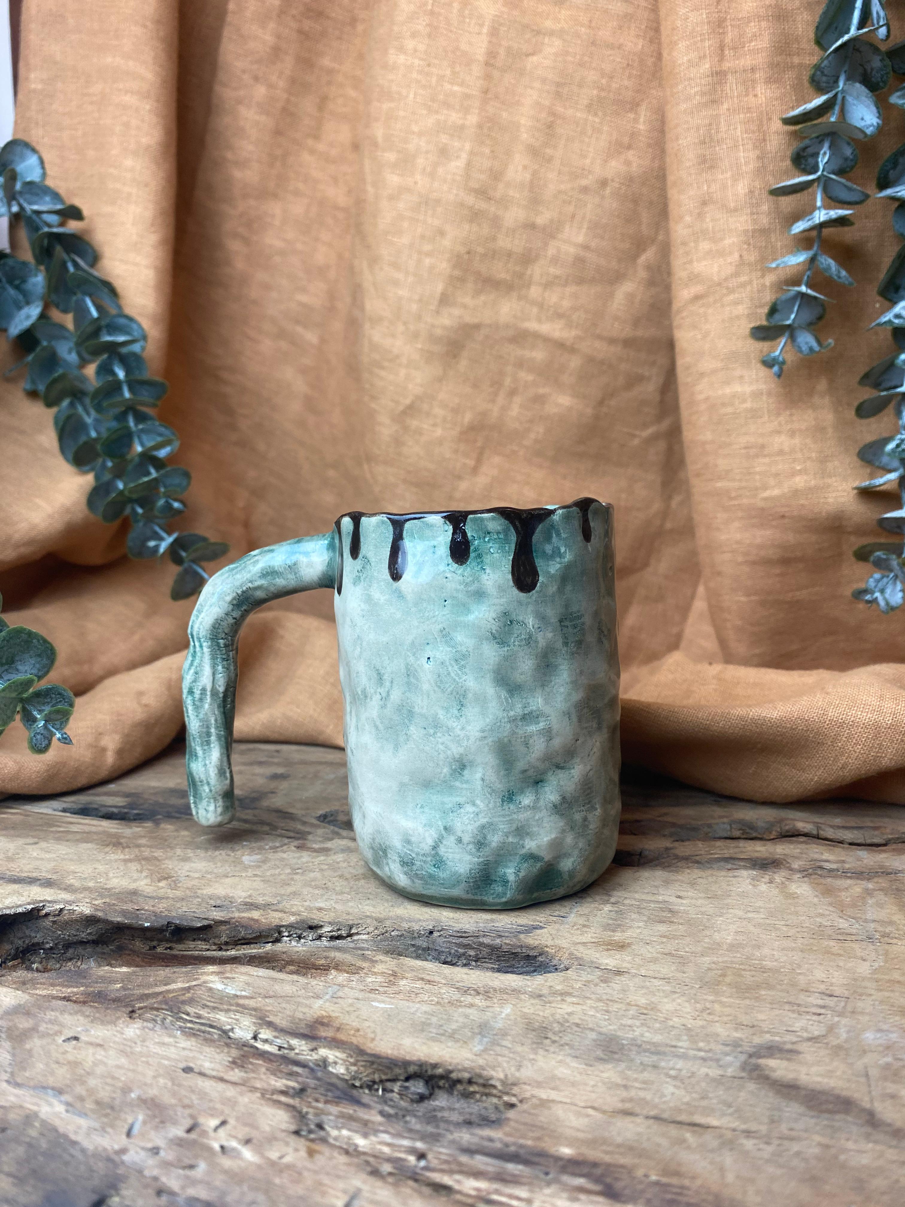%100 El Yapımı Rustik Vintage Stoneware Kupa – Büyük Boy Seramik Kupa | Doğal Dokulu Kupa