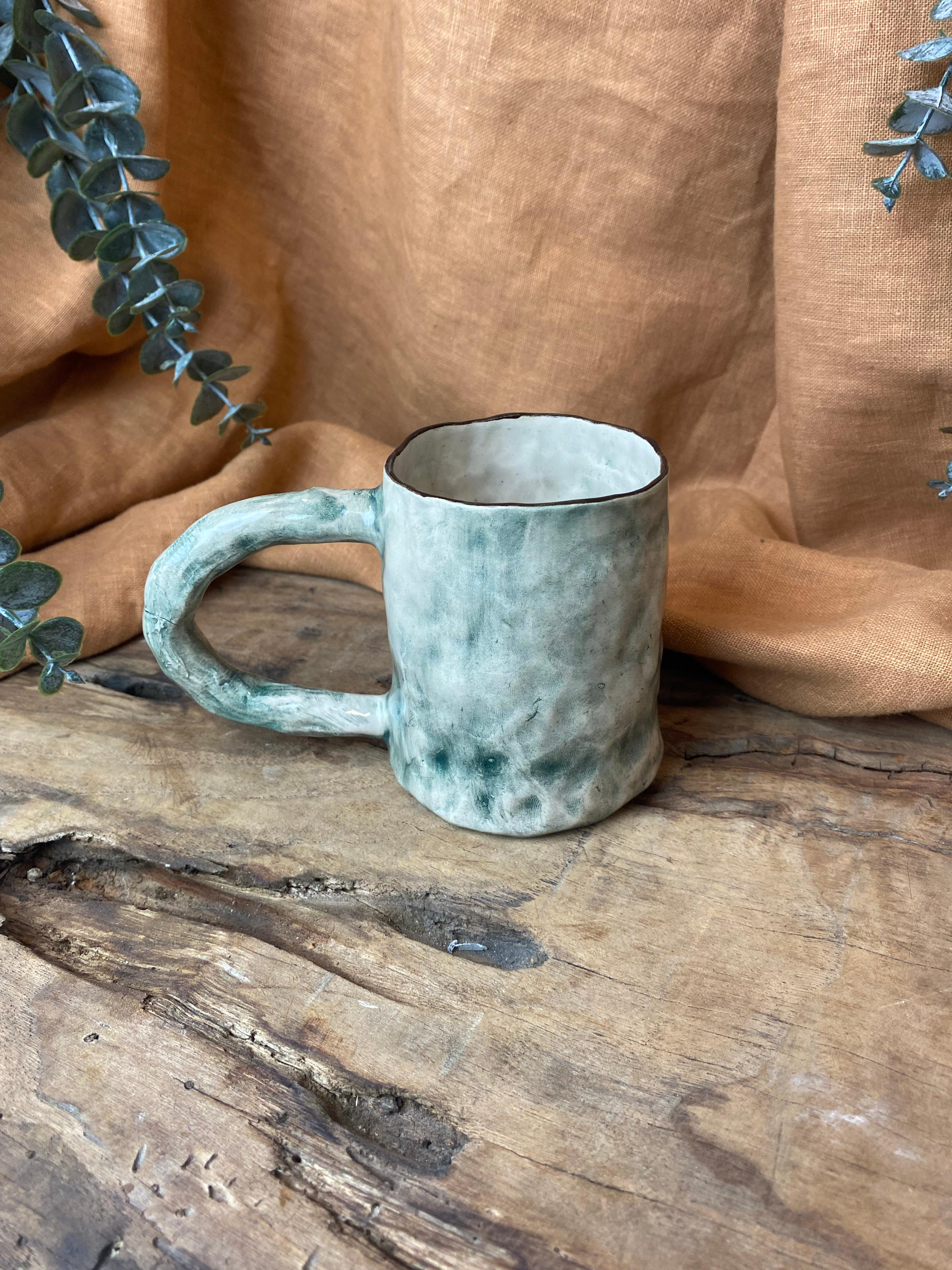 %100 El Yapımı Rustik Vintage Stoneware Kupa – Büyük Boy Seramik Kupa | Doğal Dokulu Kupa