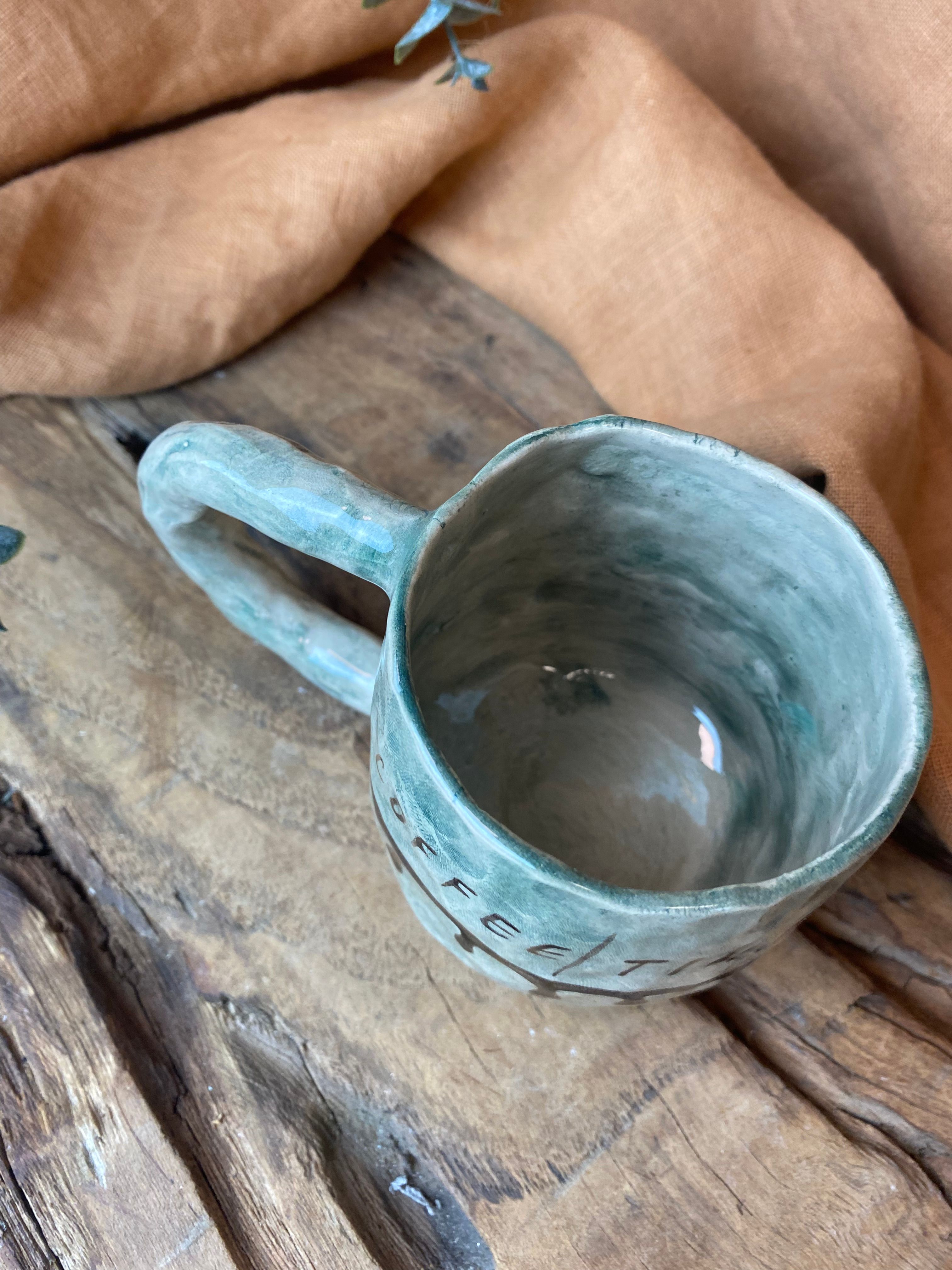 %100 El Yapımı Rustik Vintage Stoneware Kupa – Büyük Boy Seramik Kupa | Doğal Dokulu Kupa