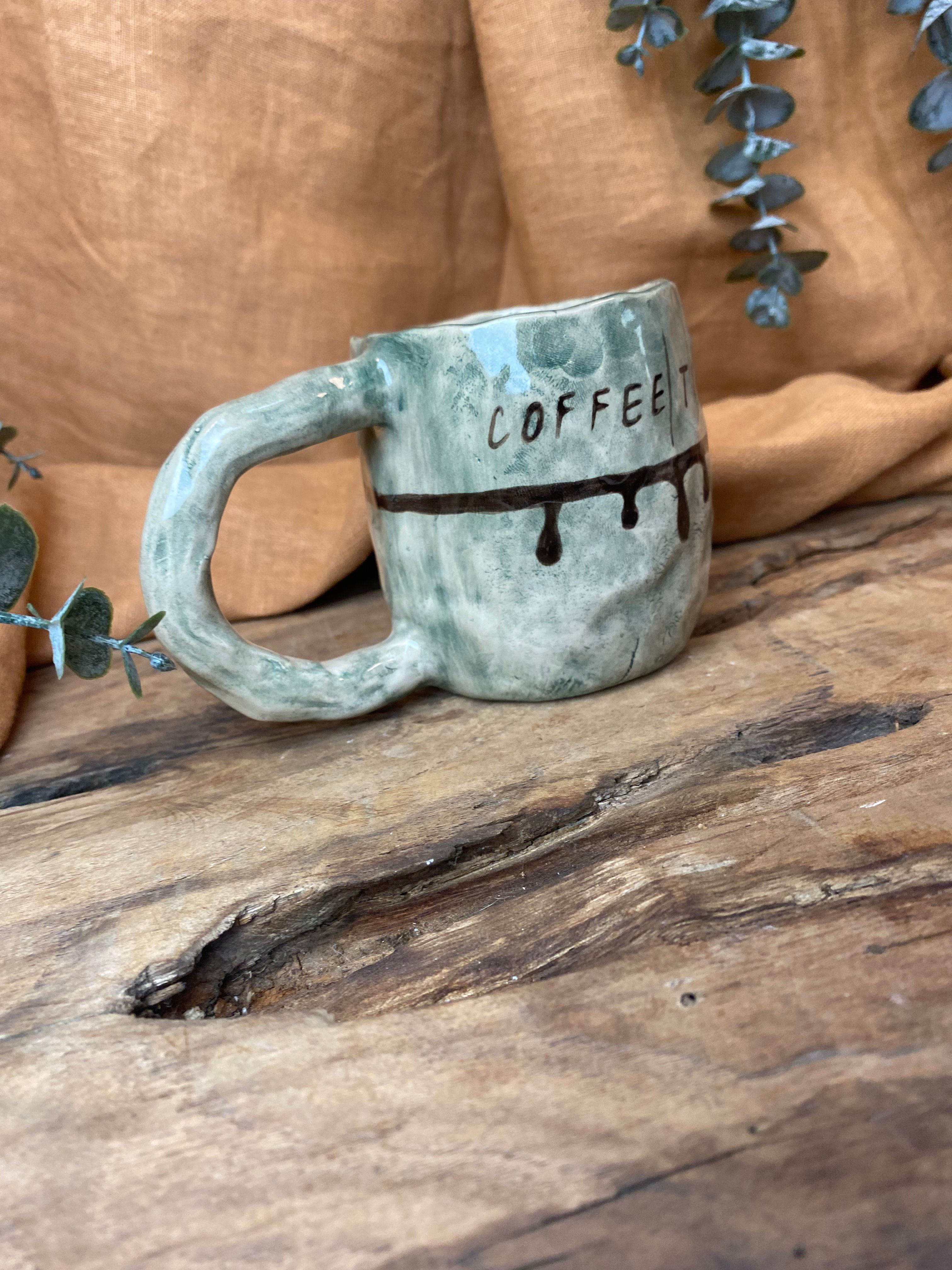 %100 El Yapımı Rustik Vintage Stoneware Kupa – Büyük Boy Seramik Kupa | Doğal Dokulu Kupa