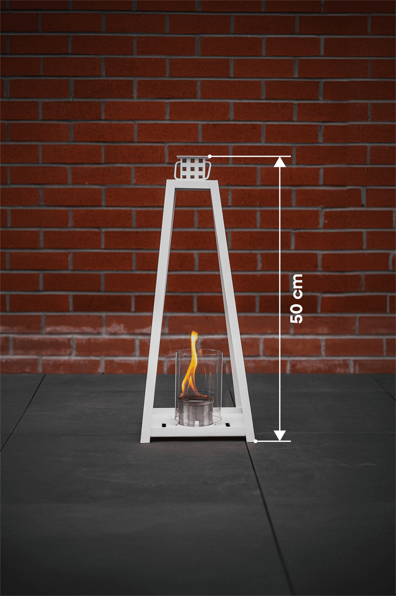 "LANTERN" Mini Metal Şömine +1 Litre Tabart Fire Şömine Yakıtı - (50 cm) - Beyaz