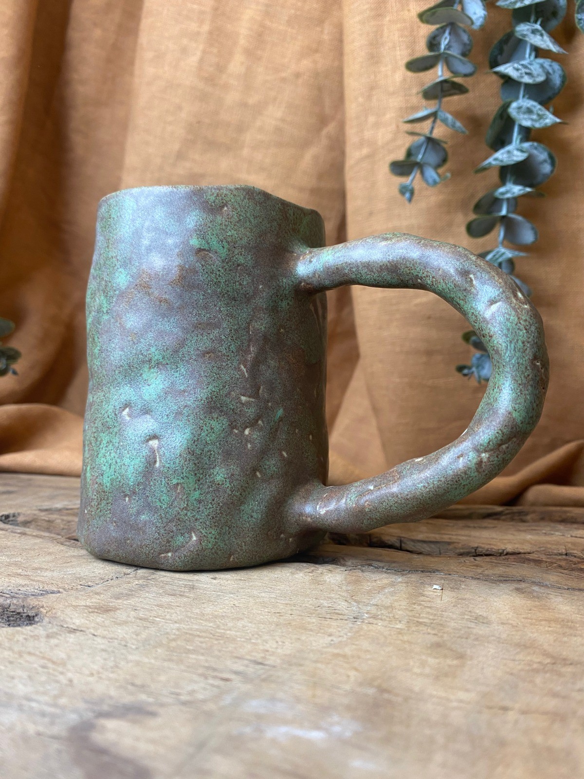 %100 El Yapımı Rustik Vintage Stoneware Kupa – Büyük Boy Seramik Kupa | Doğal Dokulu El İşi Kahve Kupası